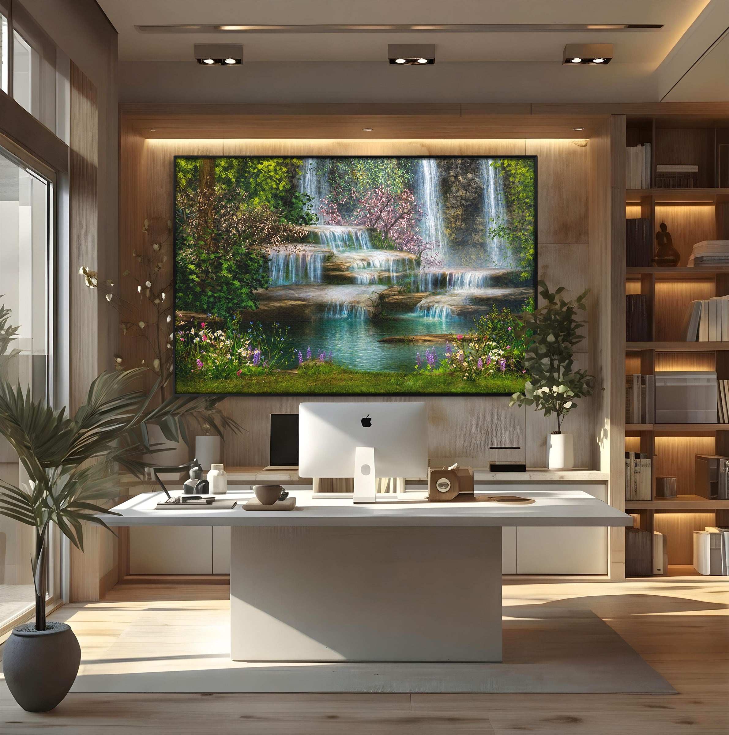 Tablou Canvas Premium LuxCanva® A1764, Cascade De Primavara, Cascade, Primavara, Natura, Gradina, Living, Culori Vibrante
