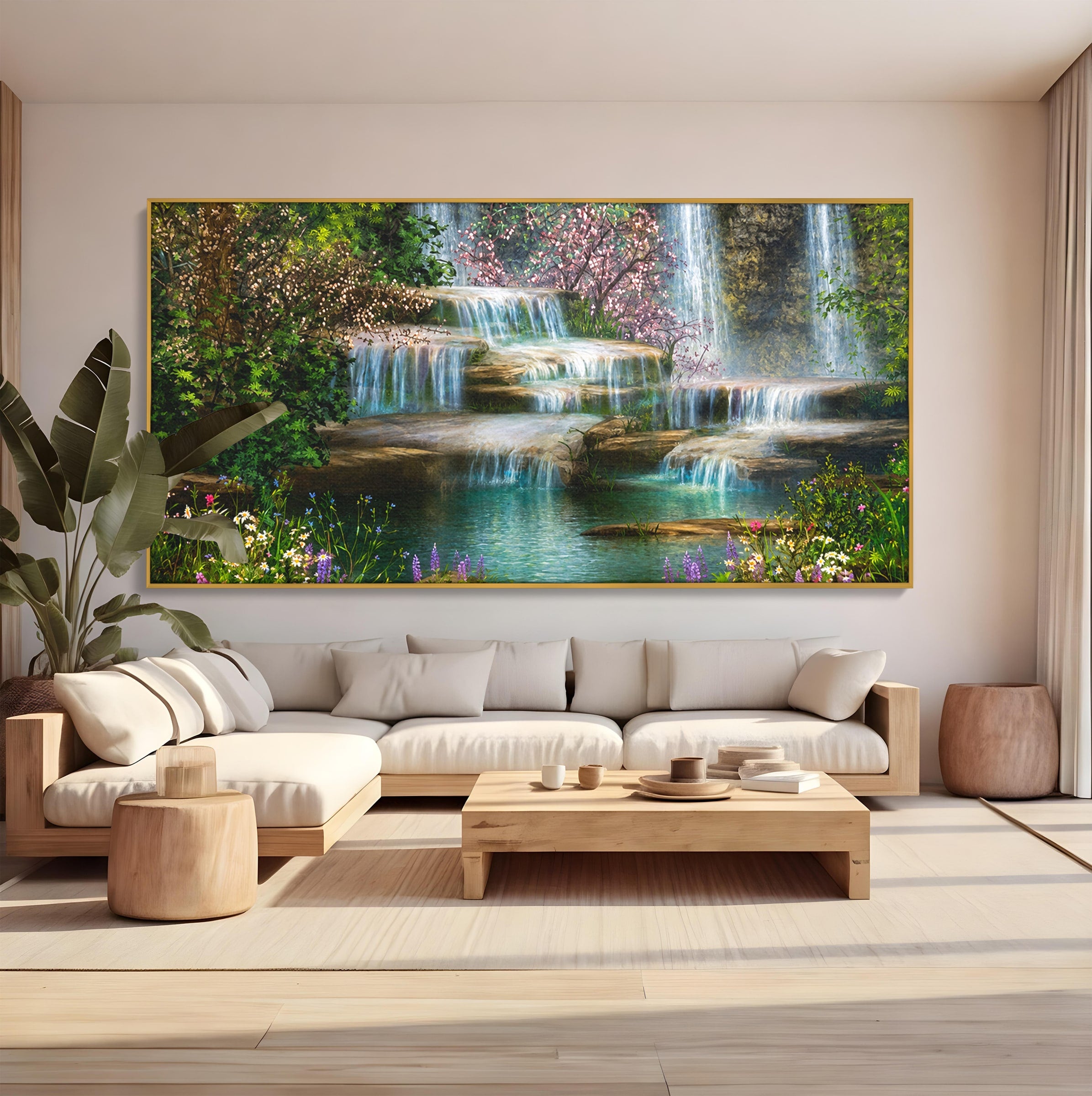 Tablou Canvas Premium LuxCanva® A1764, Cascade De Primavara, Cascade, Primavara, Natura, Gradina, Living, Culori Vibrante