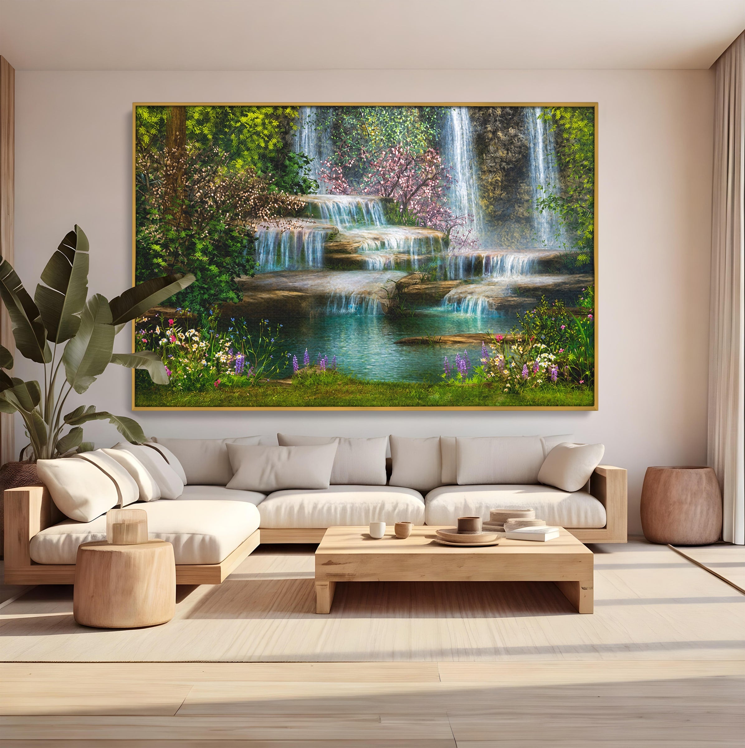 Tablou Canvas Premium LuxCanva® A1764, Cascade De Primavara, Cascade, Primavara, Natura, Gradina, Living, Culori Vibrante