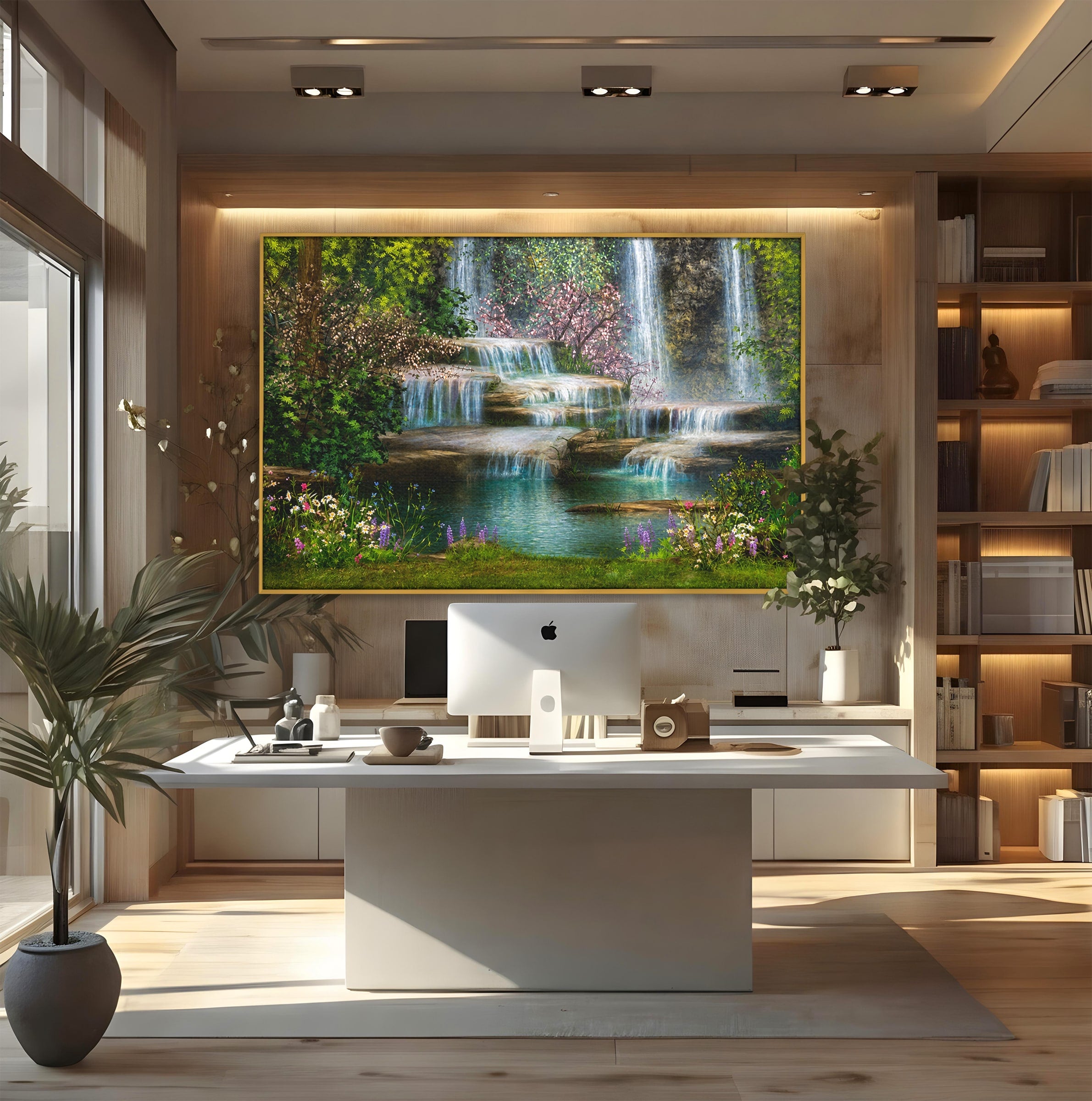 Tablou Canvas Premium LuxCanva® A1764, Cascade De Primavara, Cascade, Primavara, Natura, Gradina, Living, Culori Vibrante