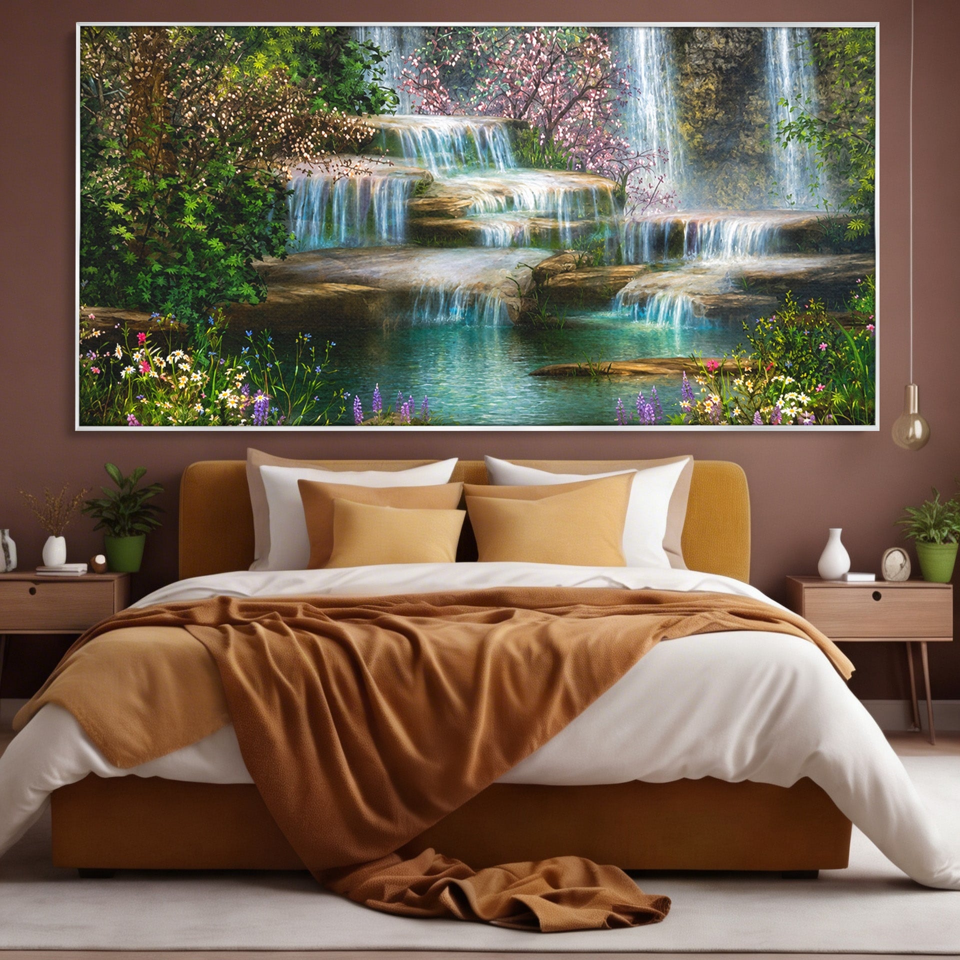 Tablou Canvas Premium LuxCanva® A1764, Cascade De Primavara, Cascade, Primavara, Natura, Gradina, Living, Culori Vibrante