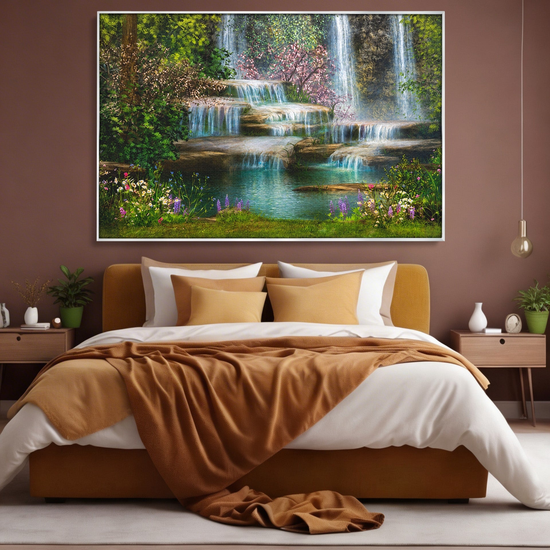 Tablou Canvas Premium LuxCanva® A1764, Cascade De Primavara, Cascade, Primavara, Natura, Gradina, Living, Culori Vibrante