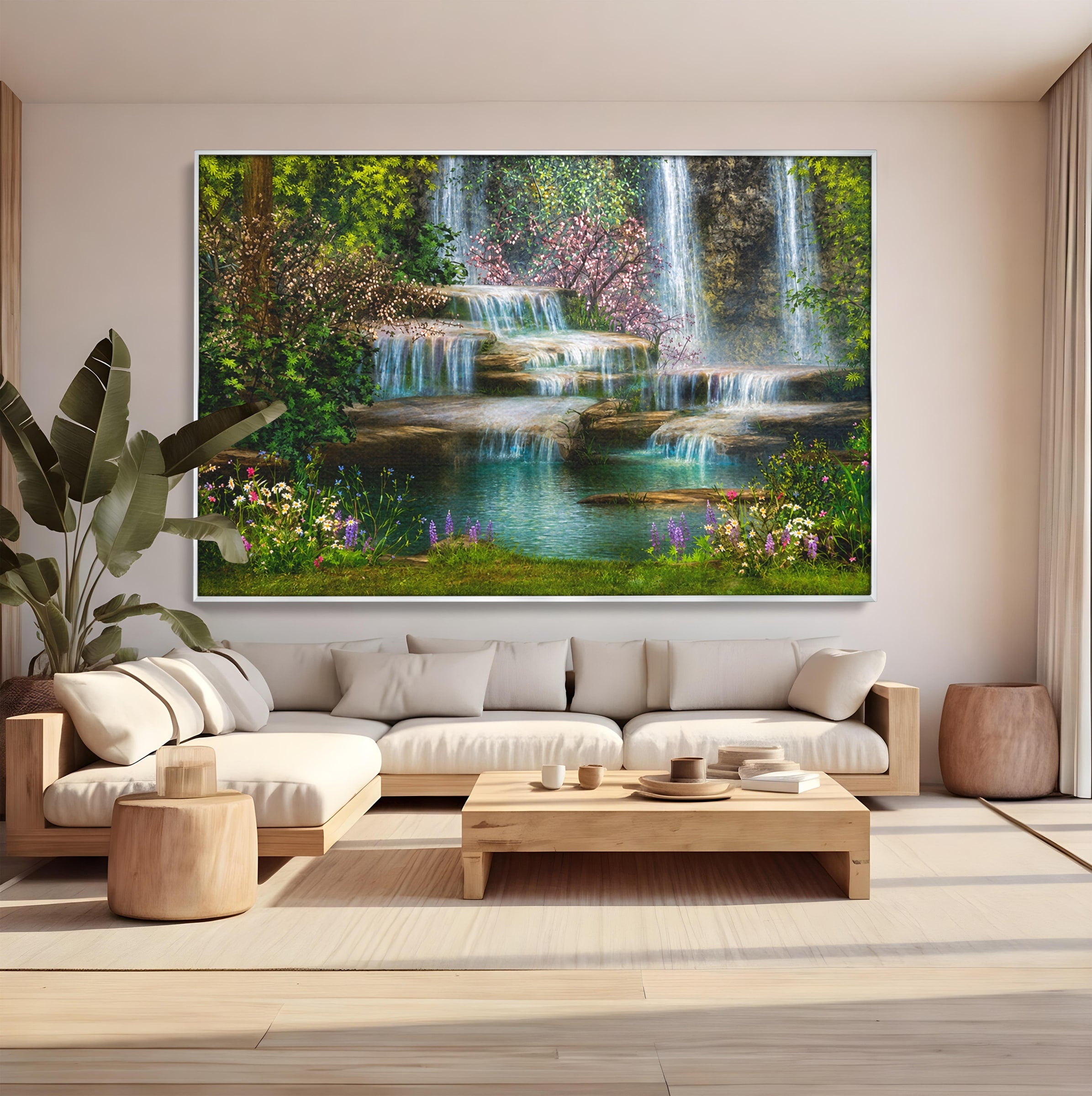 Tablou Canvas Premium LuxCanva® A1764, Cascade De Primavara, Cascade, Primavara, Natura, Gradina, Living, Culori Vibrante