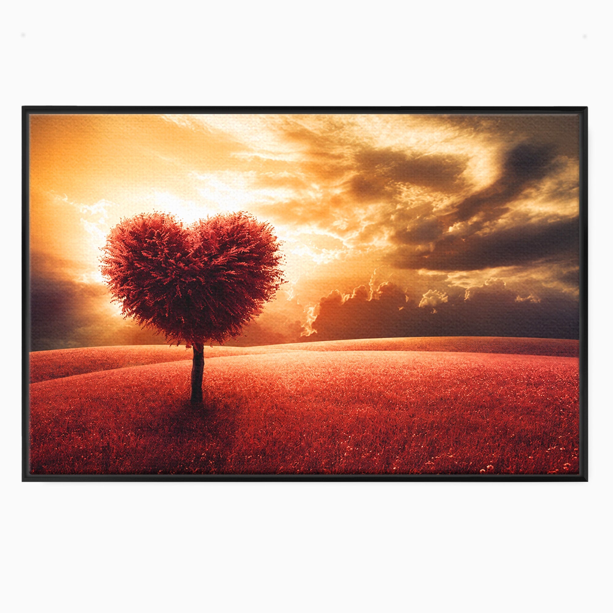 Tablou Canvas Premium LuxCanva® A1766, Copac In Forma De Inima, Copac, Inima, Apus, Natura, Living, Dormitor, Culori Vibrante
