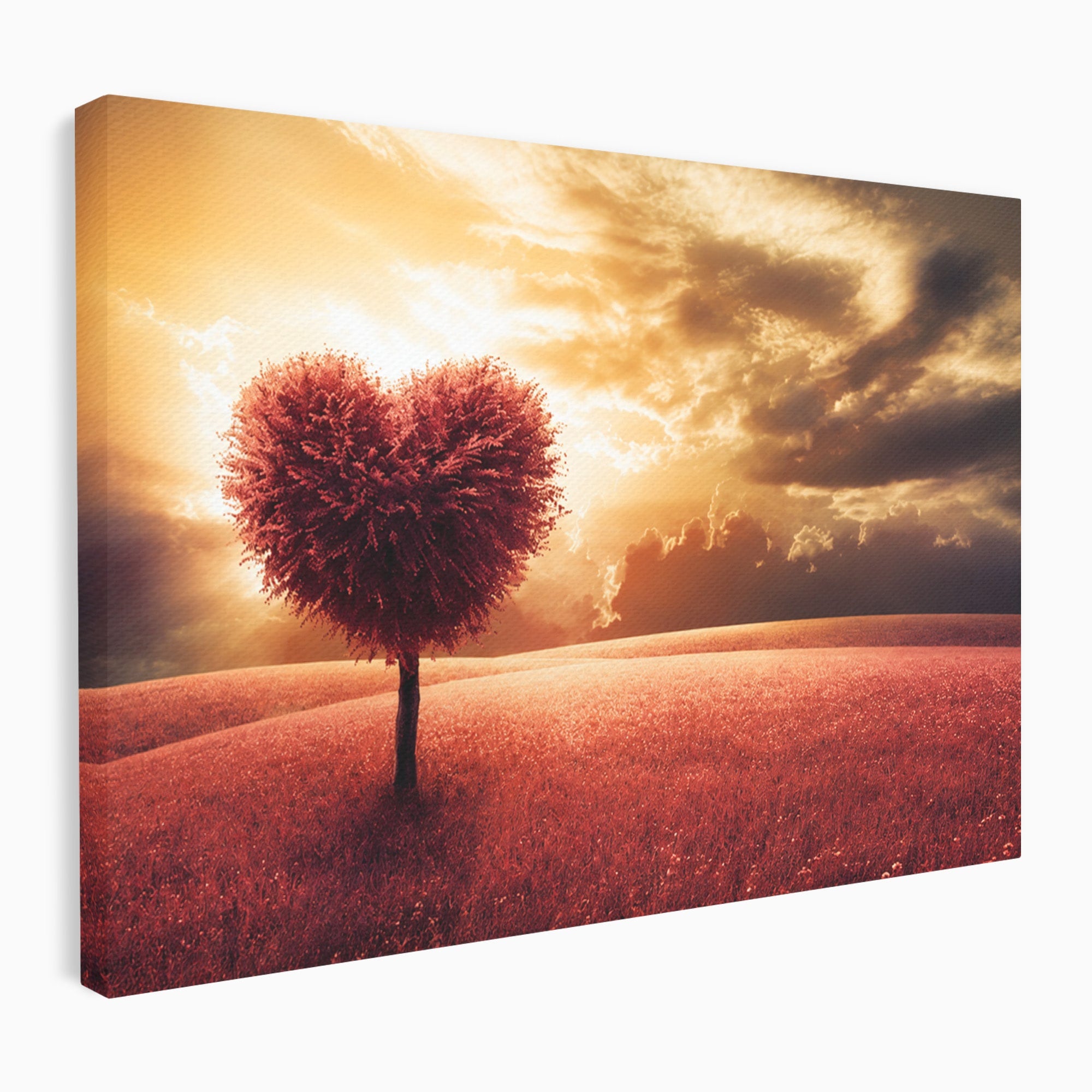Tablou Canvas Premium LuxCanva® A1766, Copac In Forma De Inima, Copac, Inima, Apus, Natura, Living, Dormitor, Culori Vibrante