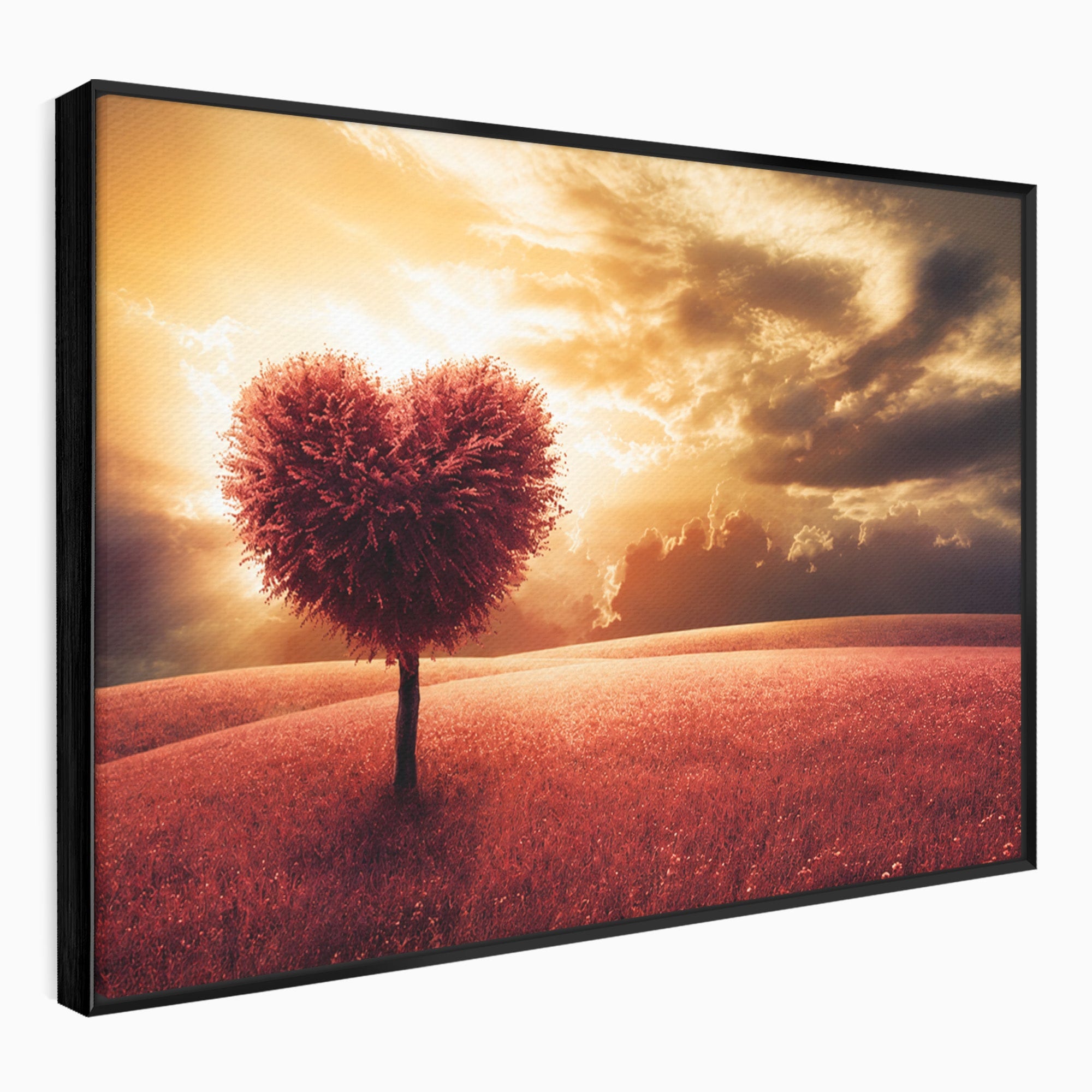 Tablou Canvas Premium LuxCanva® A1766, Copac In Forma De Inima, Copac, Inima, Apus, Natura, Living, Dormitor, Culori Vibrante