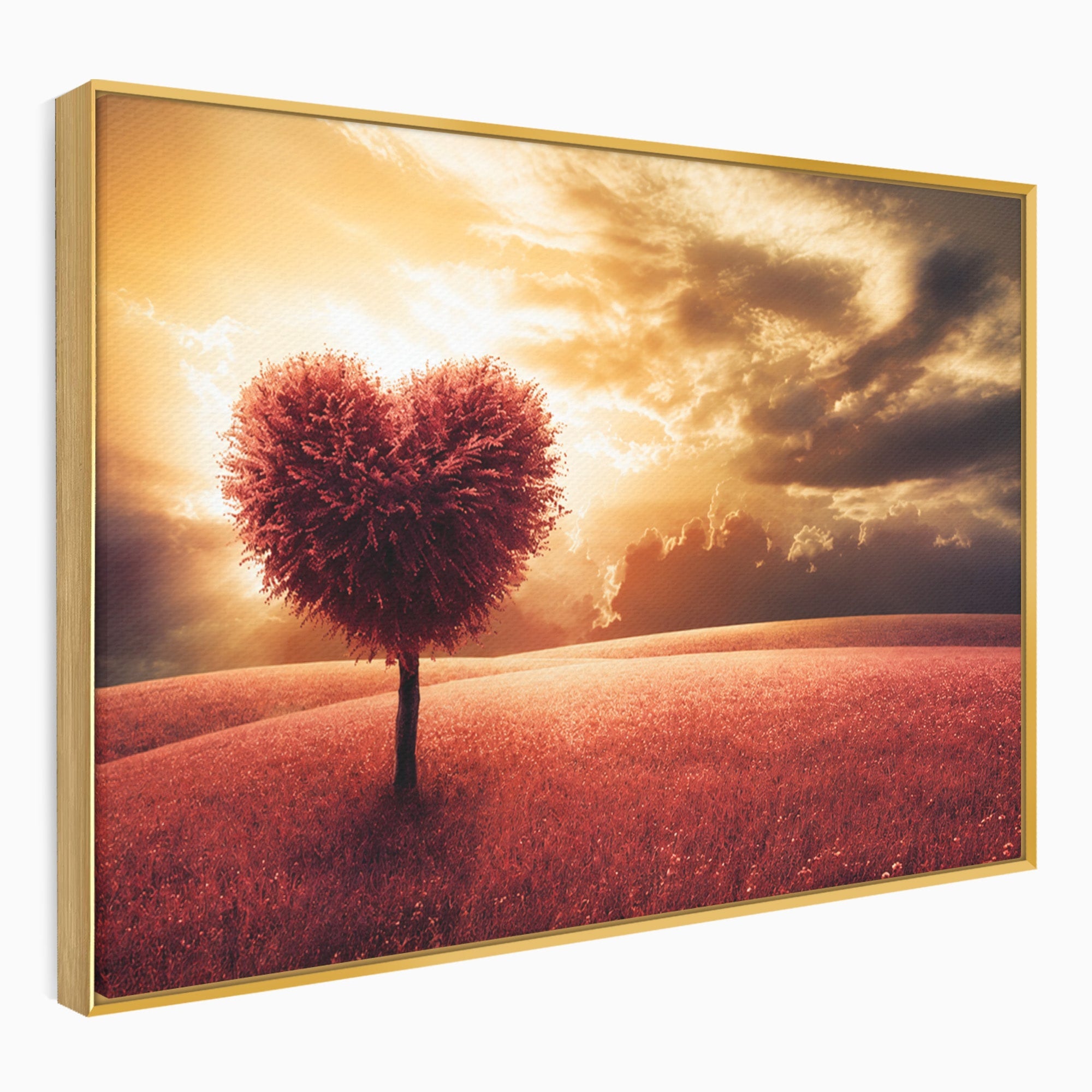 Tablou Canvas Premium LuxCanva® A1766, Copac In Forma De Inima, Copac, Inima, Apus, Natura, Living, Dormitor, Culori Vibrante