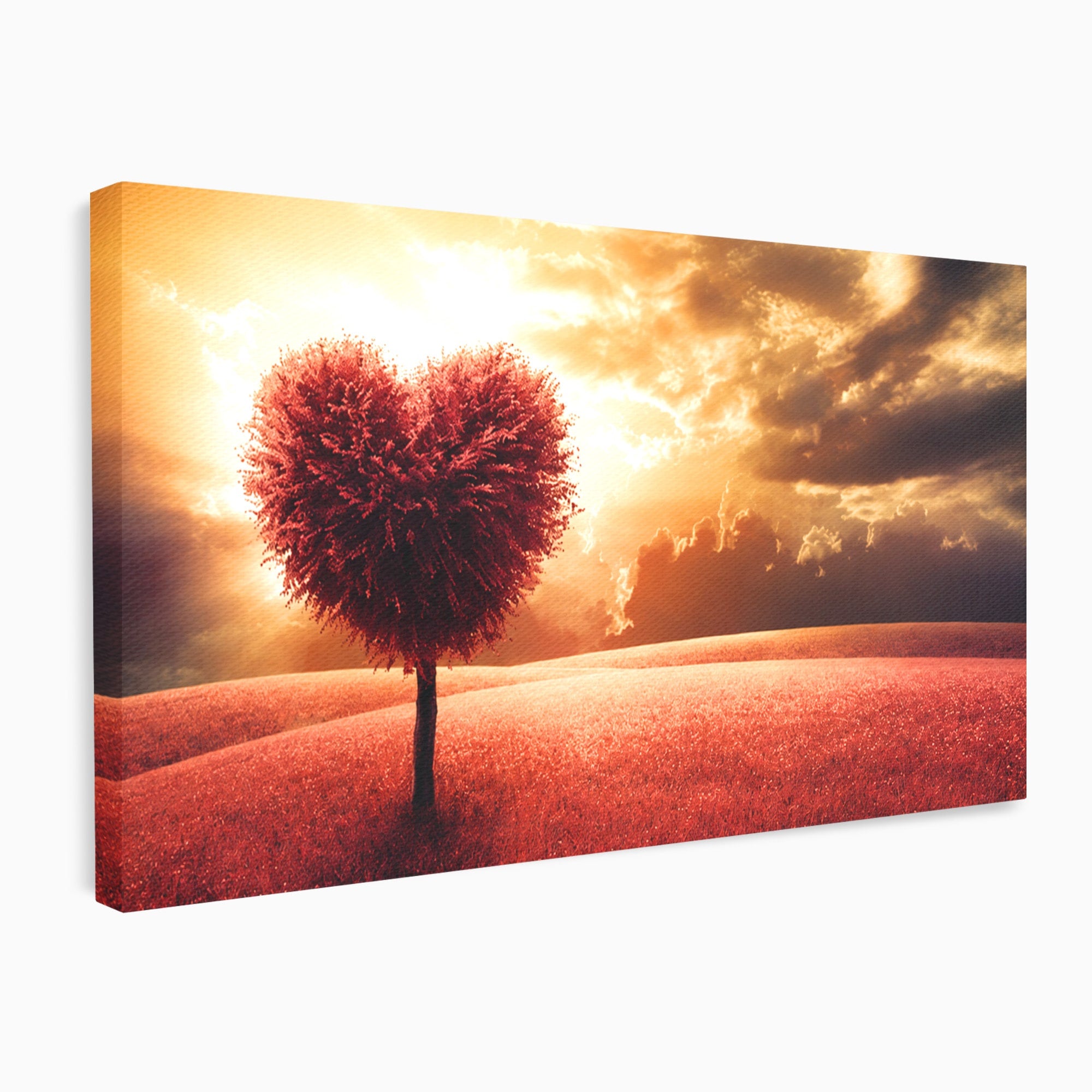 Tablou Canvas Premium LuxCanva® A1766, Copac In Forma De Inima, Copac, Inima, Apus, Natura, Living, Dormitor, Culori Vibrante