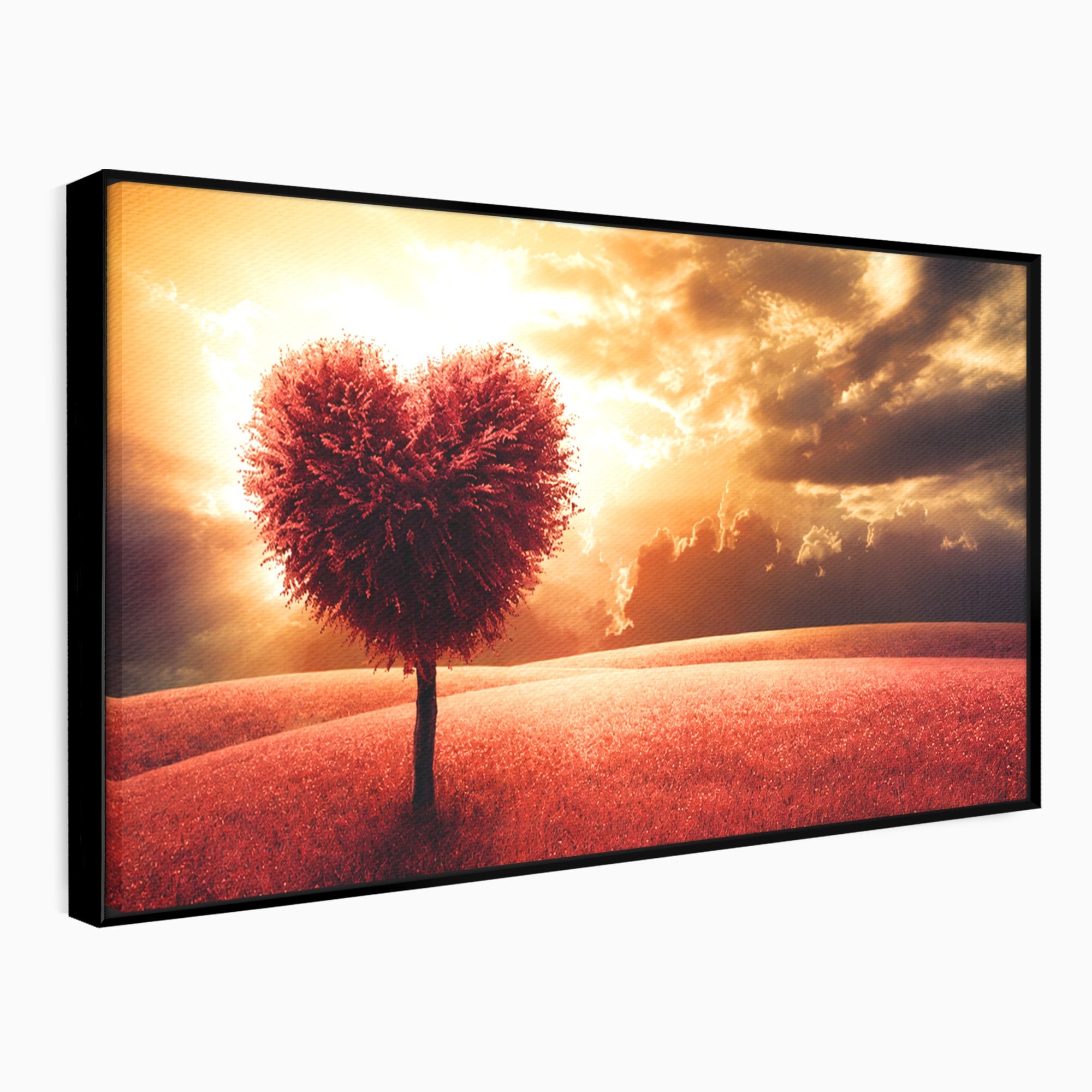 Tablou Canvas Premium LuxCanva® A1766, Copac In Forma De Inima, Copac, Inima, Apus, Natura, Living, Dormitor, Culori Vibrante