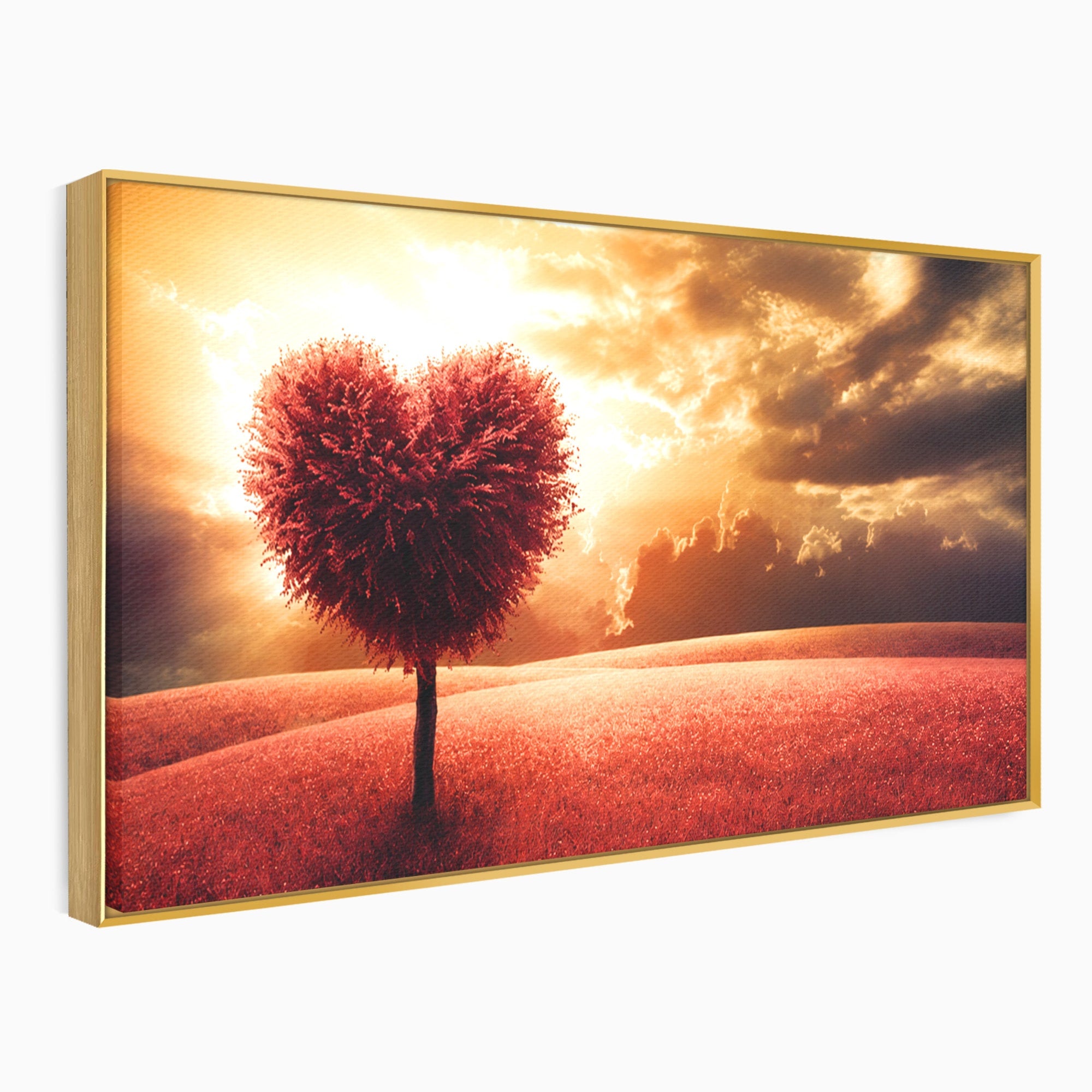 Tablou Canvas Premium LuxCanva® A1766, Copac In Forma De Inima, Copac, Inima, Apus, Natura, Living, Dormitor, Culori Vibrante