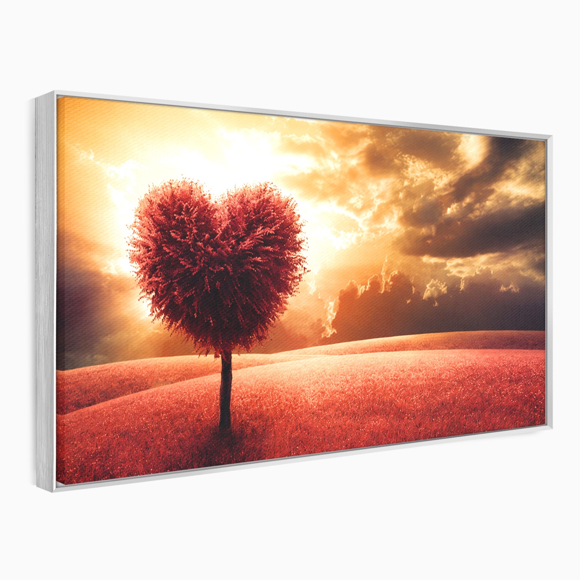 Tablou Canvas Premium LuxCanva® A1766, Copac In Forma De Inima, Copac, Inima, Apus, Natura, Living, Dormitor, Culori Vibrante