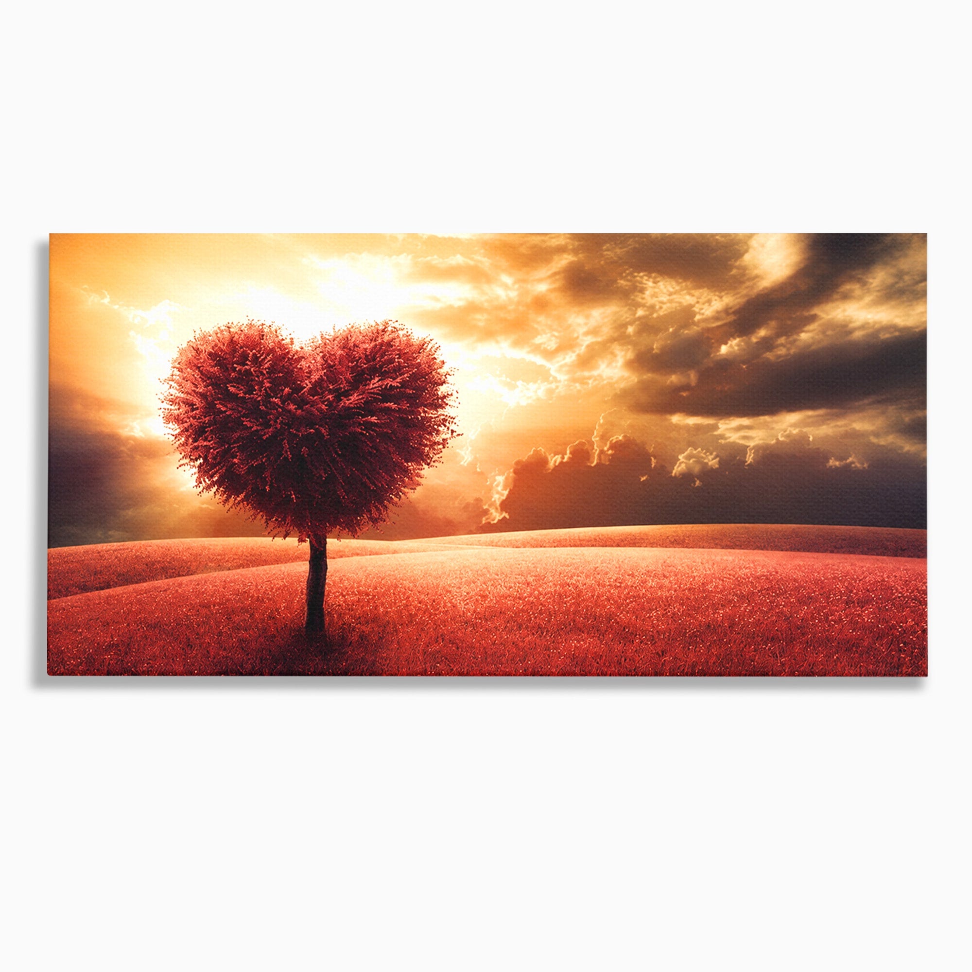 Tablou Canvas Premium LuxCanva® A1766, Copac In Forma De Inima, Copac, Inima, Apus, Natura, Living, Dormitor, Culori Vibrante