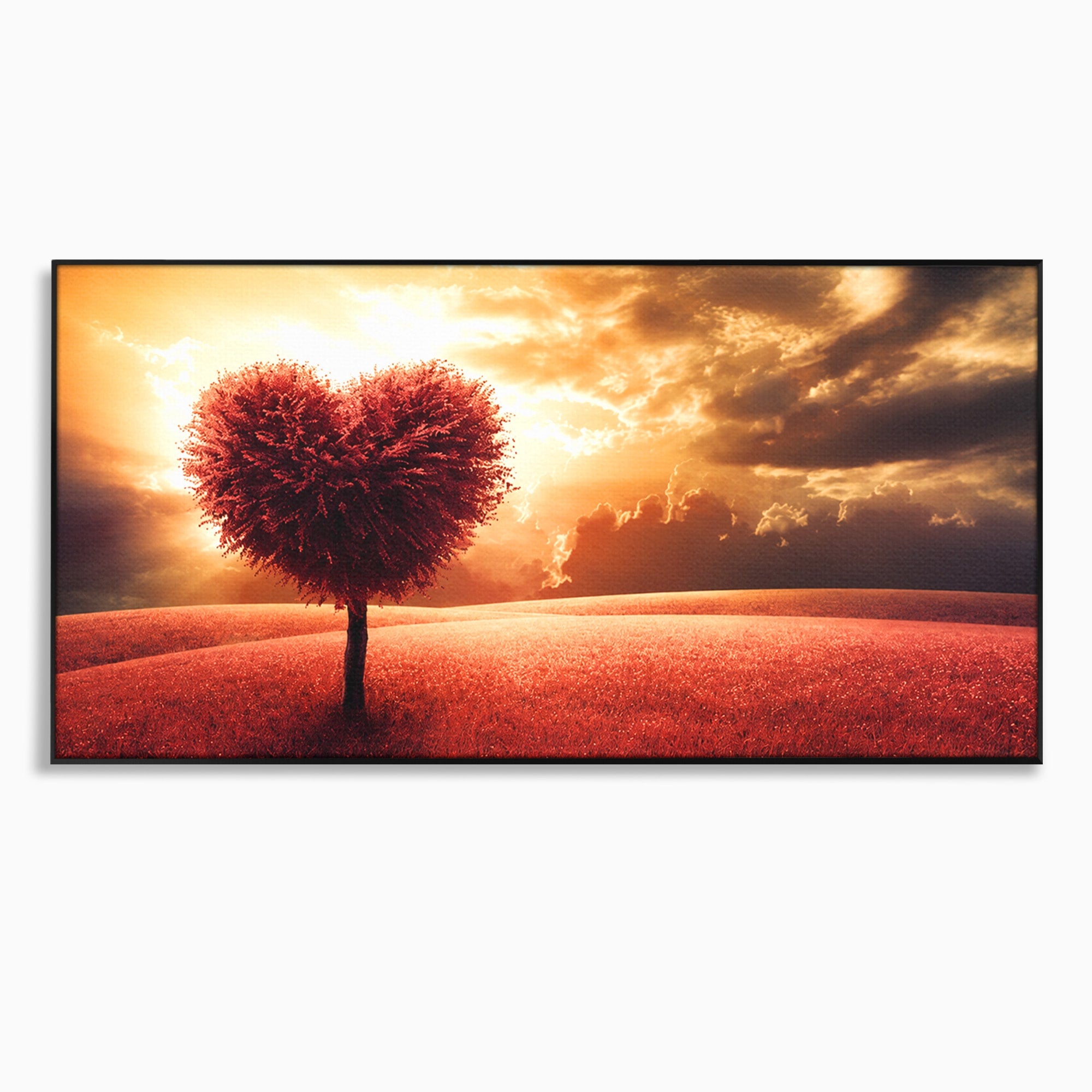 Tablou Canvas Premium LuxCanva® A1766, Copac In Forma De Inima, Copac, Inima, Apus, Natura, Living, Dormitor, Culori Vibrante