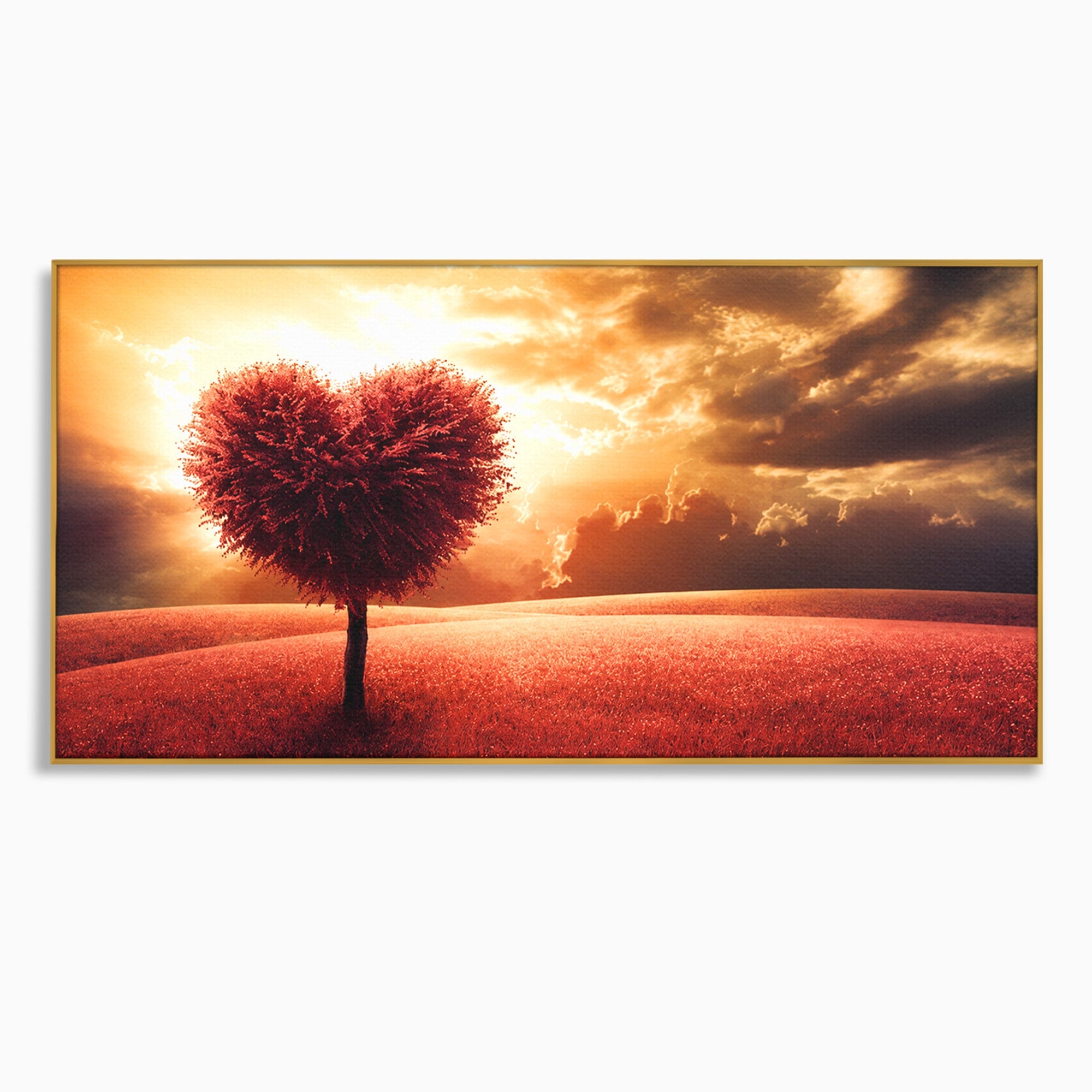 Tablou Canvas Premium LuxCanva® A1766, Copac In Forma De Inima, Copac, Inima, Apus, Natura, Living, Dormitor, Culori Vibrante