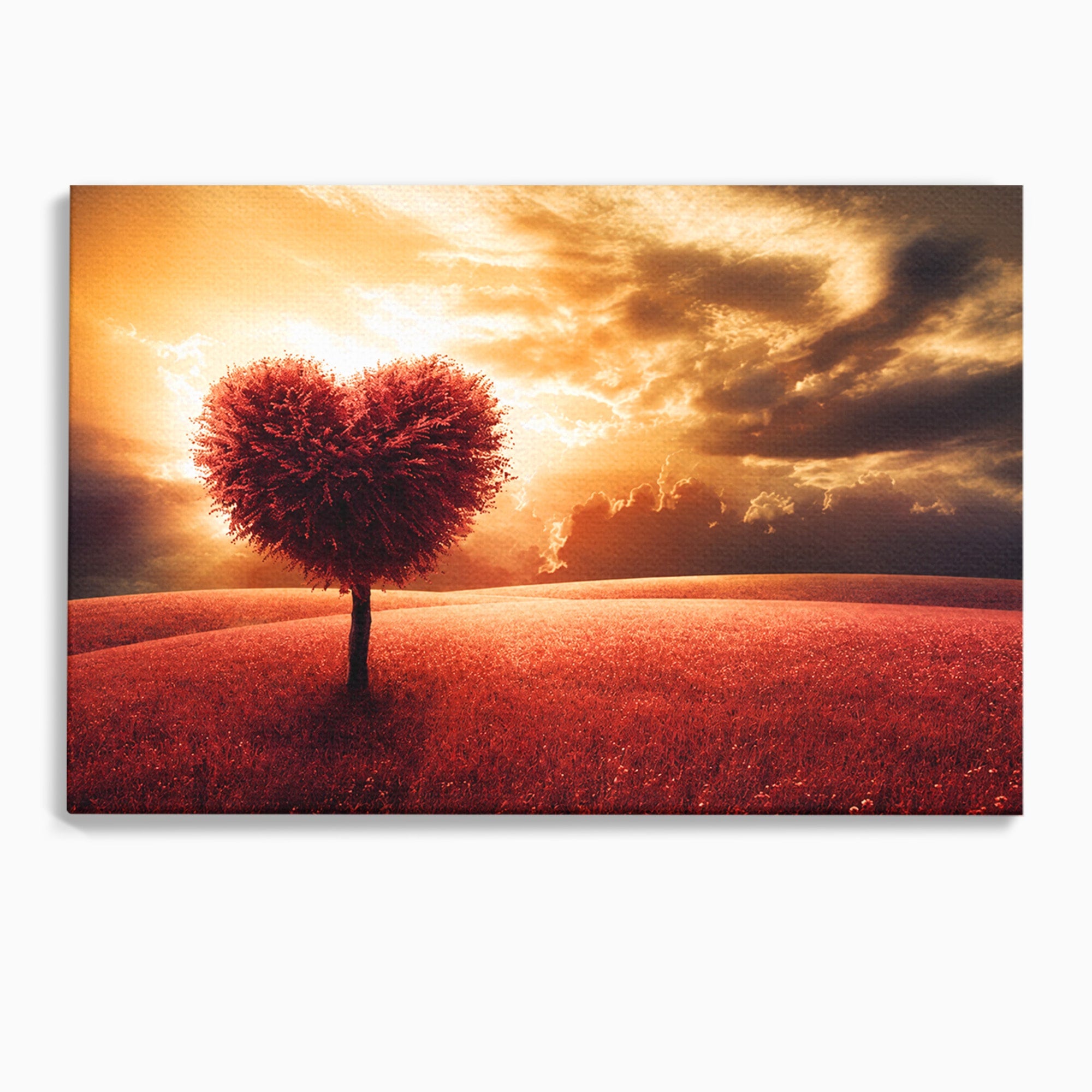 Tablou Canvas Premium LuxCanva® A1766, Copac In Forma De Inima, Copac, Inima, Apus, Natura, Living, Dormitor, Culori Vibrante