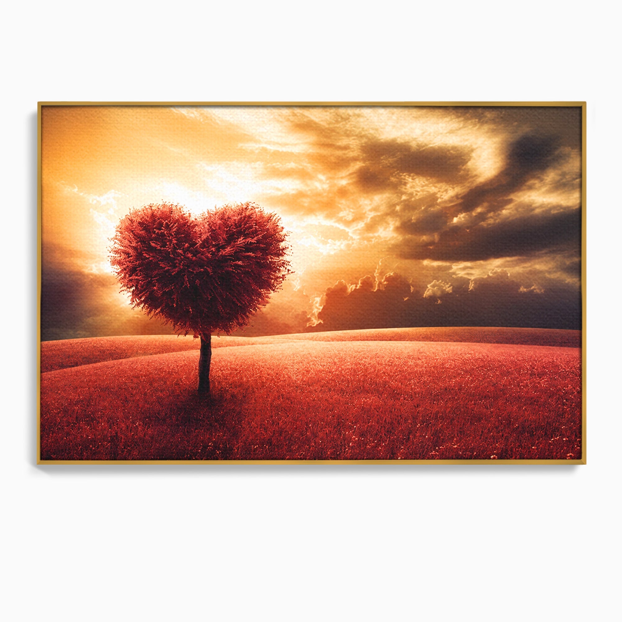 Tablou Canvas Premium LuxCanva® A1766, Copac In Forma De Inima, Copac, Inima, Apus, Natura, Living, Dormitor, Culori Vibrante