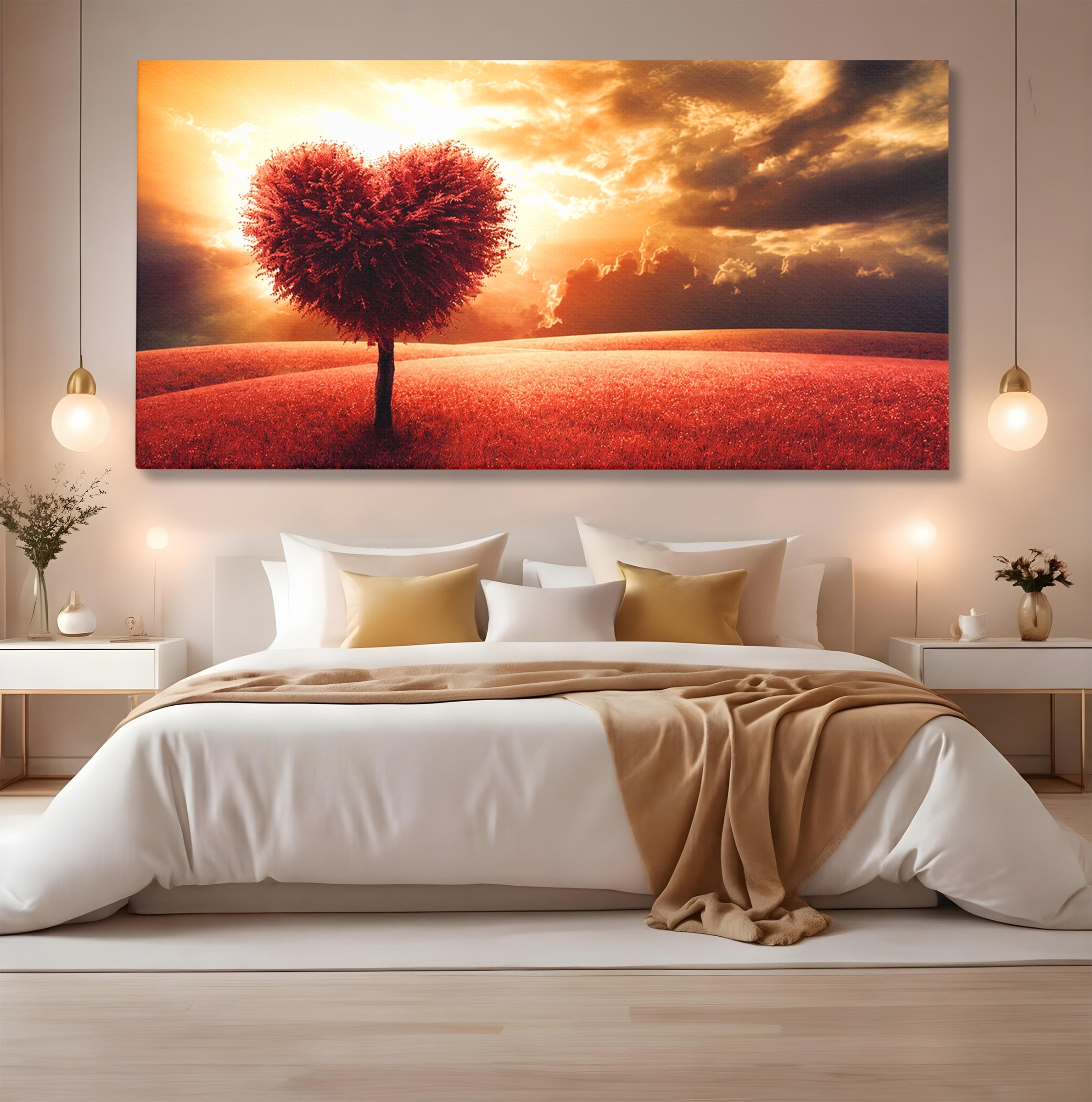 Tablou Canvas Premium LuxCanva® A1766, Copac In Forma De Inima, Copac, Inima, Apus, Natura, Living, Dormitor, Culori Vibrante