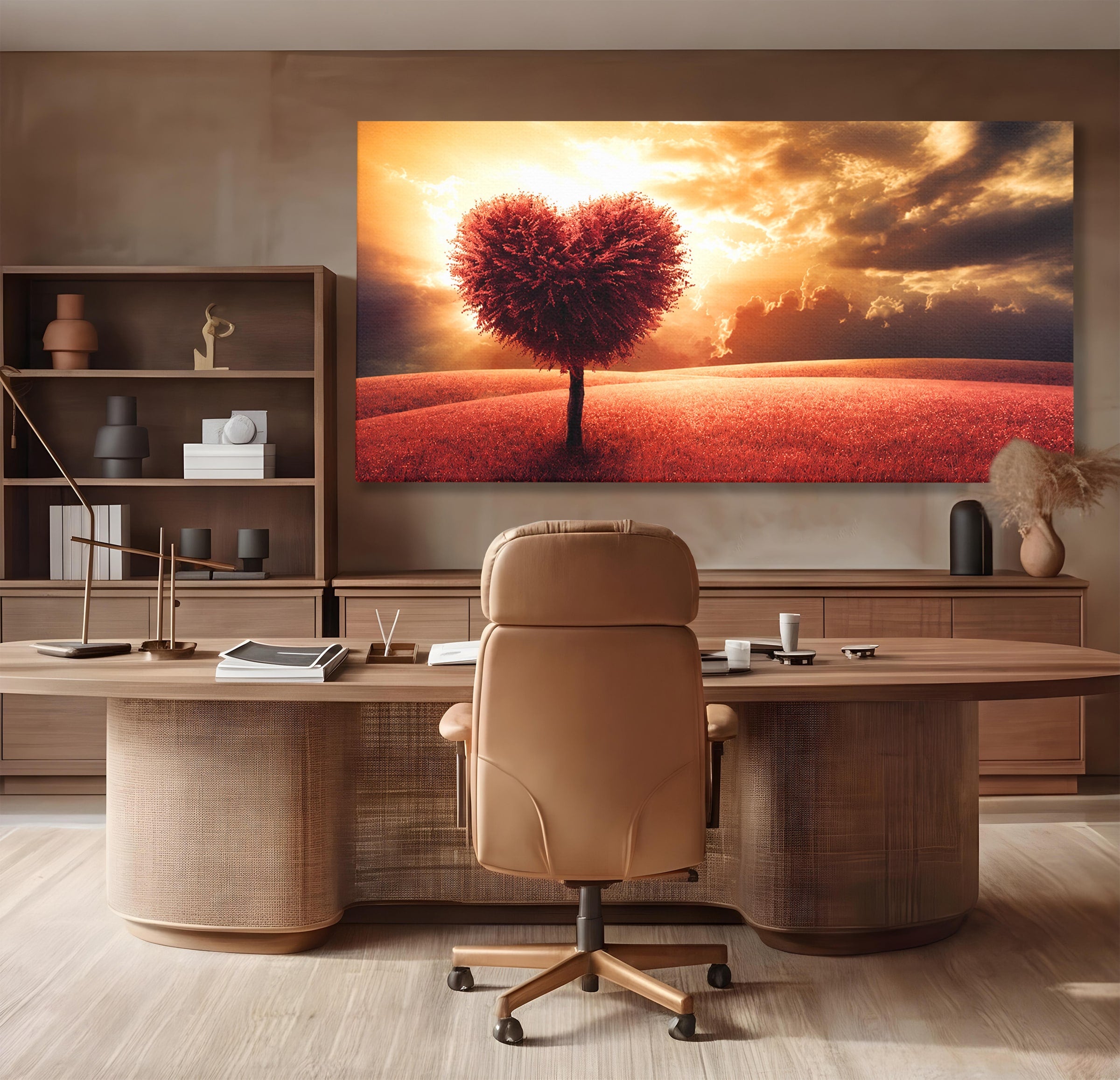 Tablou Canvas Premium LuxCanva® A1766, Copac In Forma De Inima, Copac, Inima, Apus, Natura, Living, Dormitor, Culori Vibrante