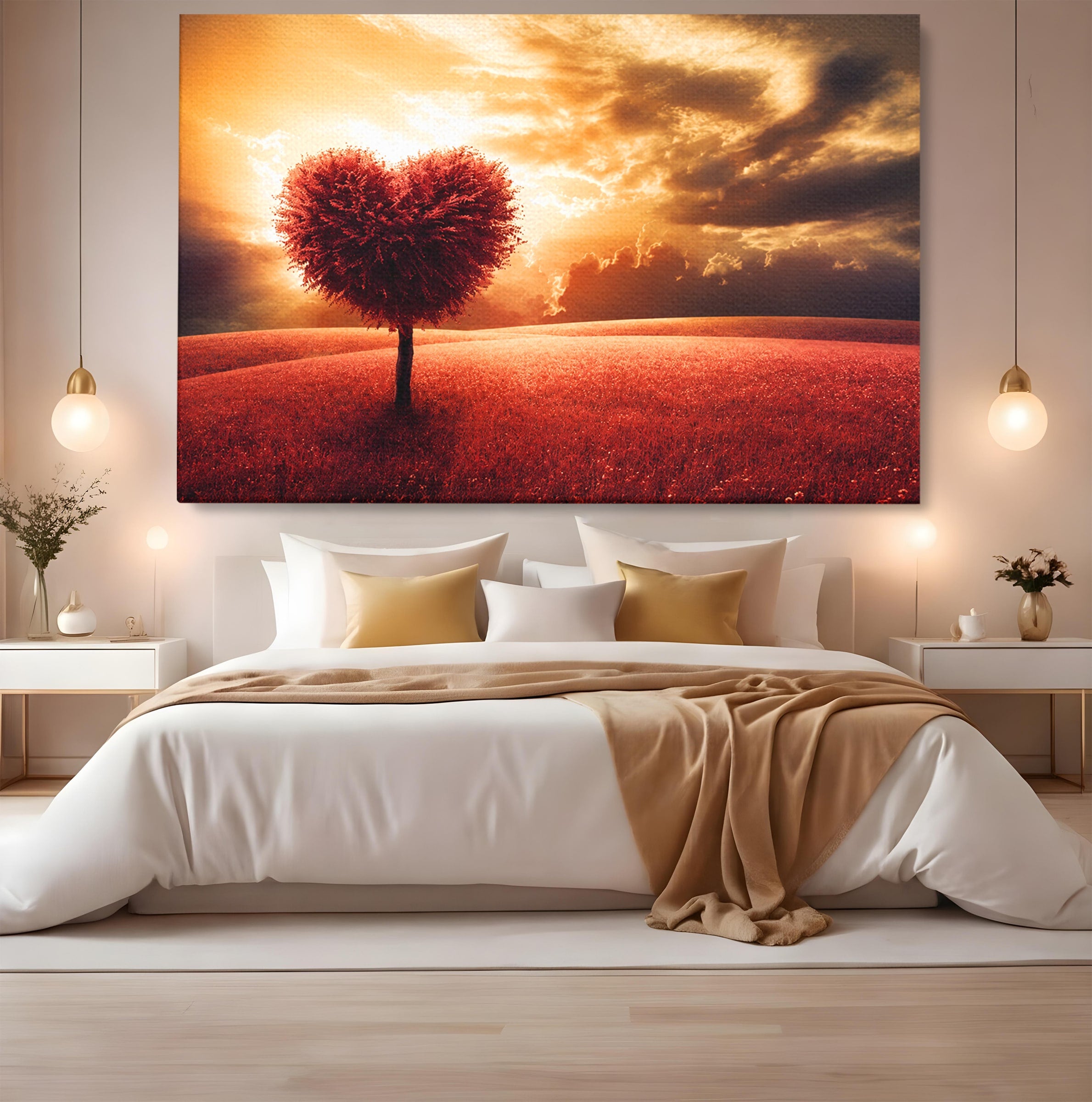 Tablou Canvas Premium LuxCanva® A1766, Copac In Forma De Inima, Copac, Inima, Apus, Natura, Living, Dormitor, Culori Vibrante