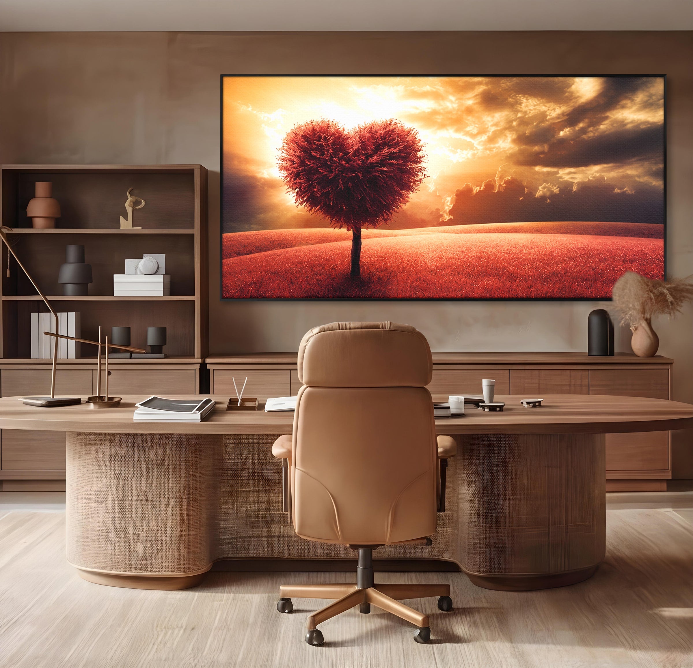 Tablou Canvas Premium LuxCanva® A1766, Copac In Forma De Inima, Copac, Inima, Apus, Natura, Living, Dormitor, Culori Vibrante