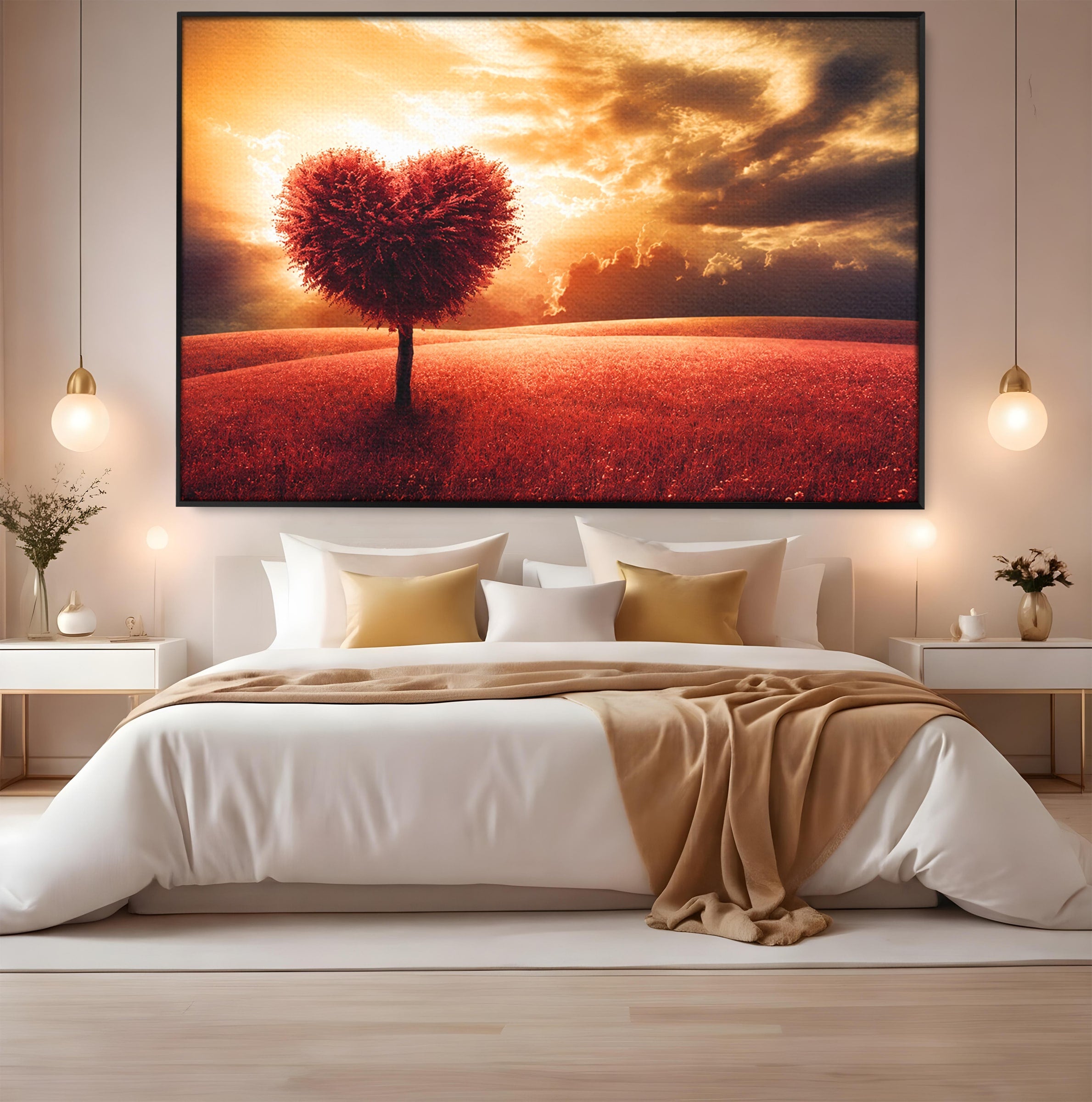 Tablou Canvas Premium LuxCanva® A1766, Copac In Forma De Inima, Copac, Inima, Apus, Natura, Living, Dormitor, Culori Vibrante