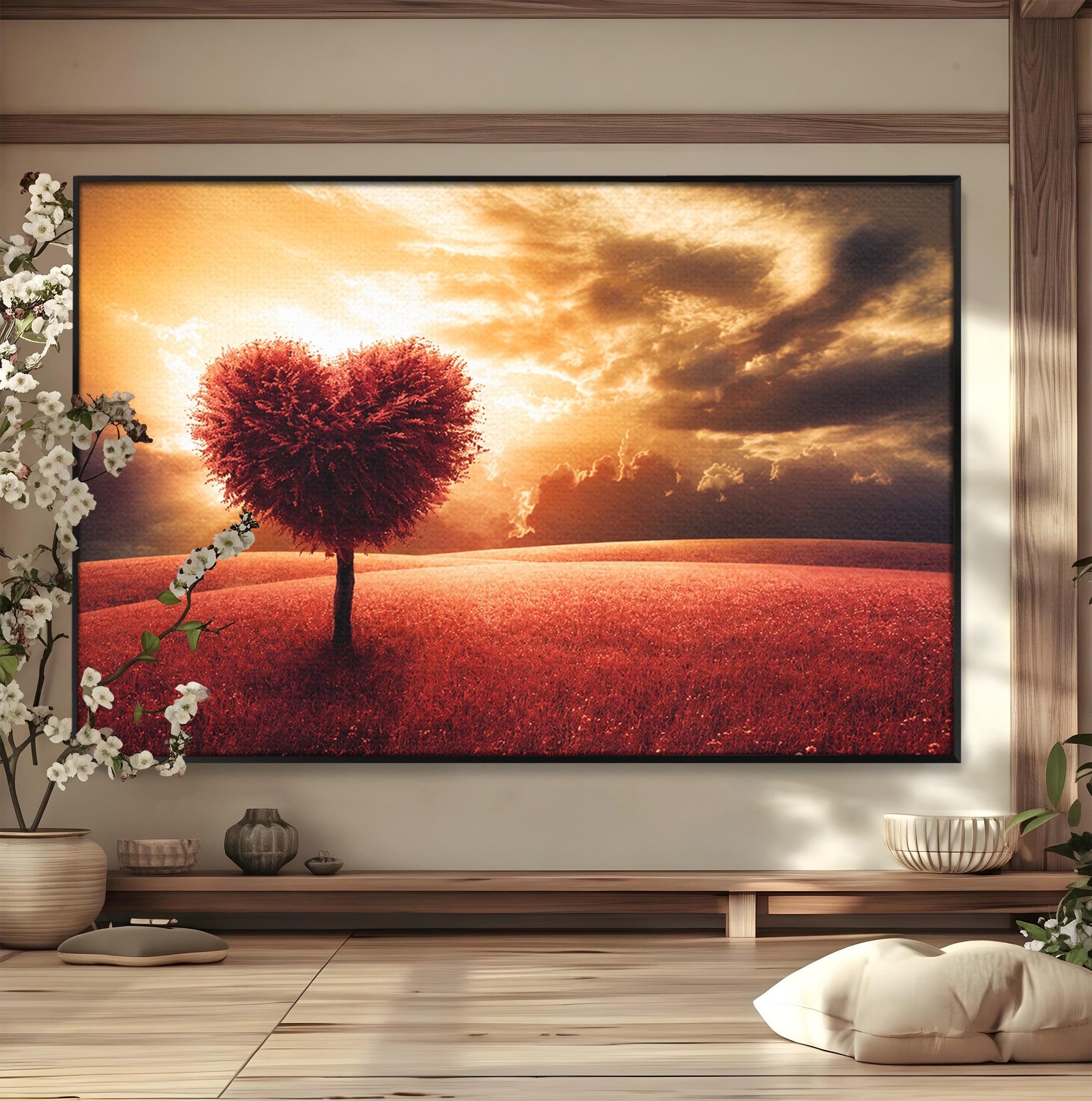 Tablou Canvas Premium LuxCanva® A1766, Copac In Forma De Inima, Copac, Inima, Apus, Natura, Living, Dormitor, Culori Vibrante