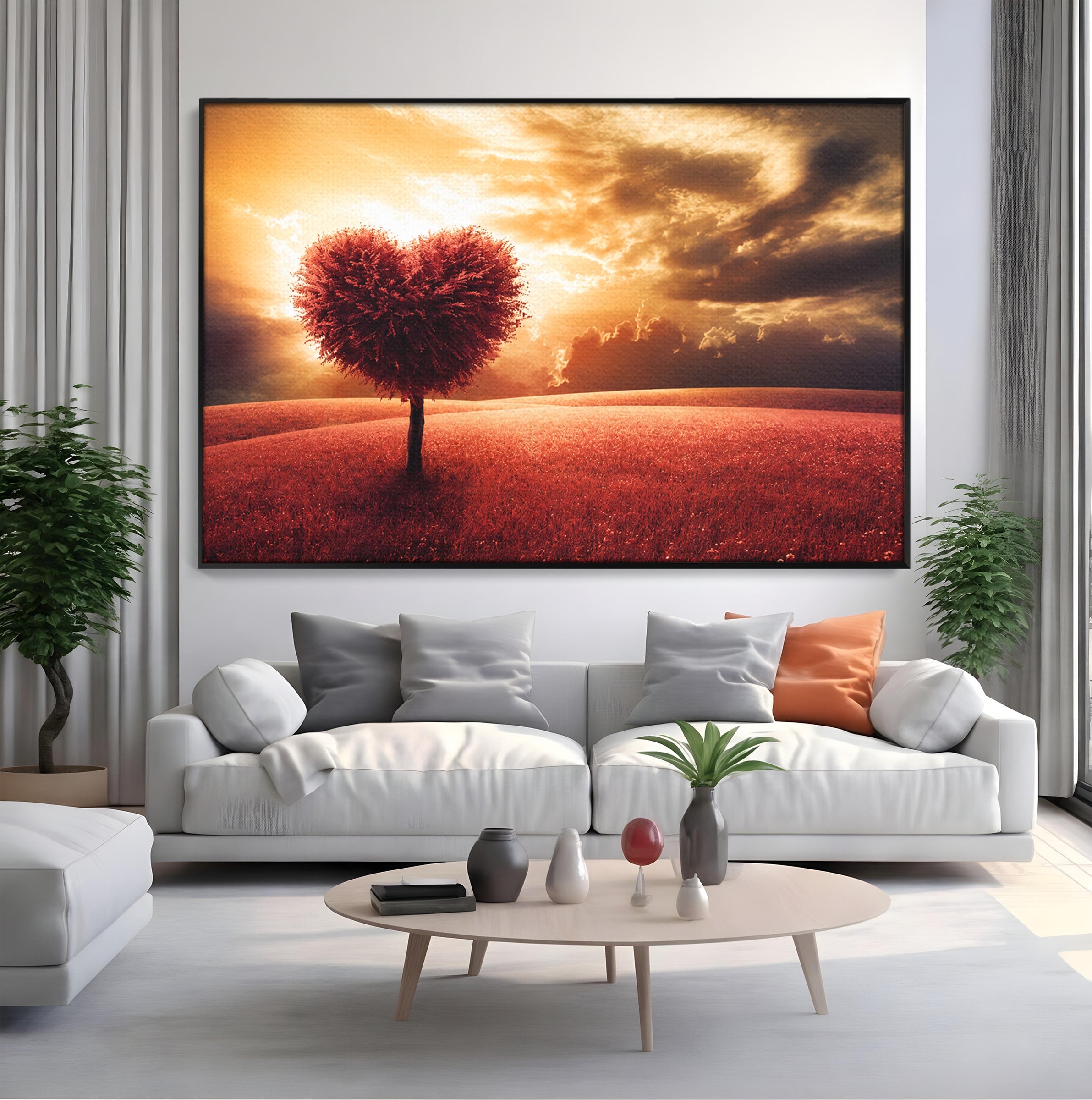 Tablou Canvas Premium LuxCanva® A1766, Copac In Forma De Inima, Copac, Inima, Apus, Natura, Living, Dormitor, Culori Vibrante
