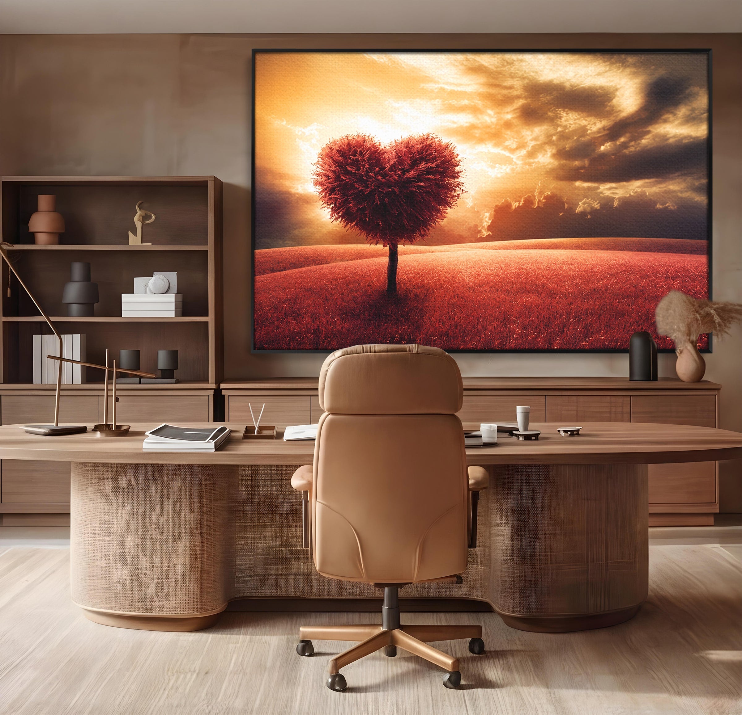 Tablou Canvas Premium LuxCanva® A1766, Copac In Forma De Inima, Copac, Inima, Apus, Natura, Living, Dormitor, Culori Vibrante