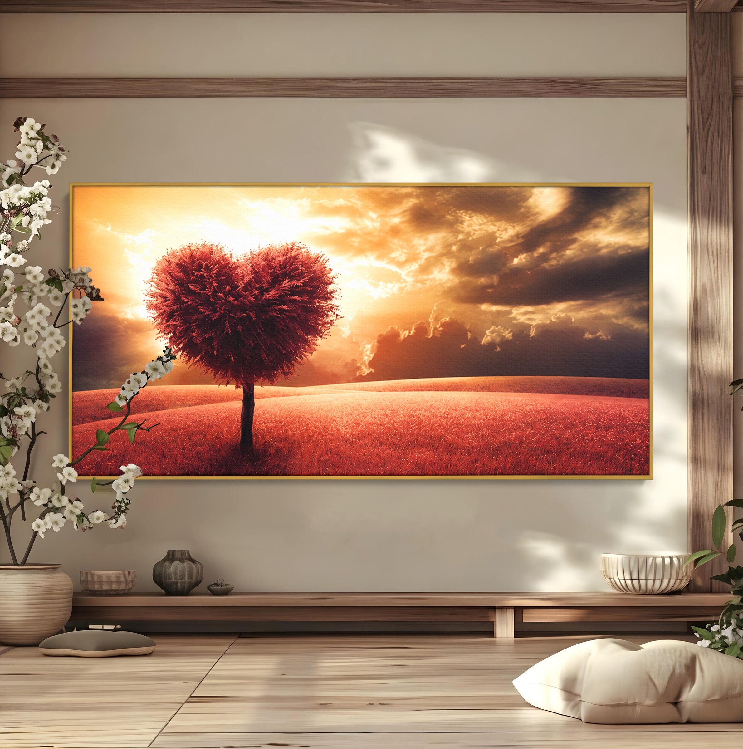 Tablou Canvas Premium LuxCanva® A1766, Copac In Forma De Inima, Copac, Inima, Apus, Natura, Living, Dormitor, Culori Vibrante