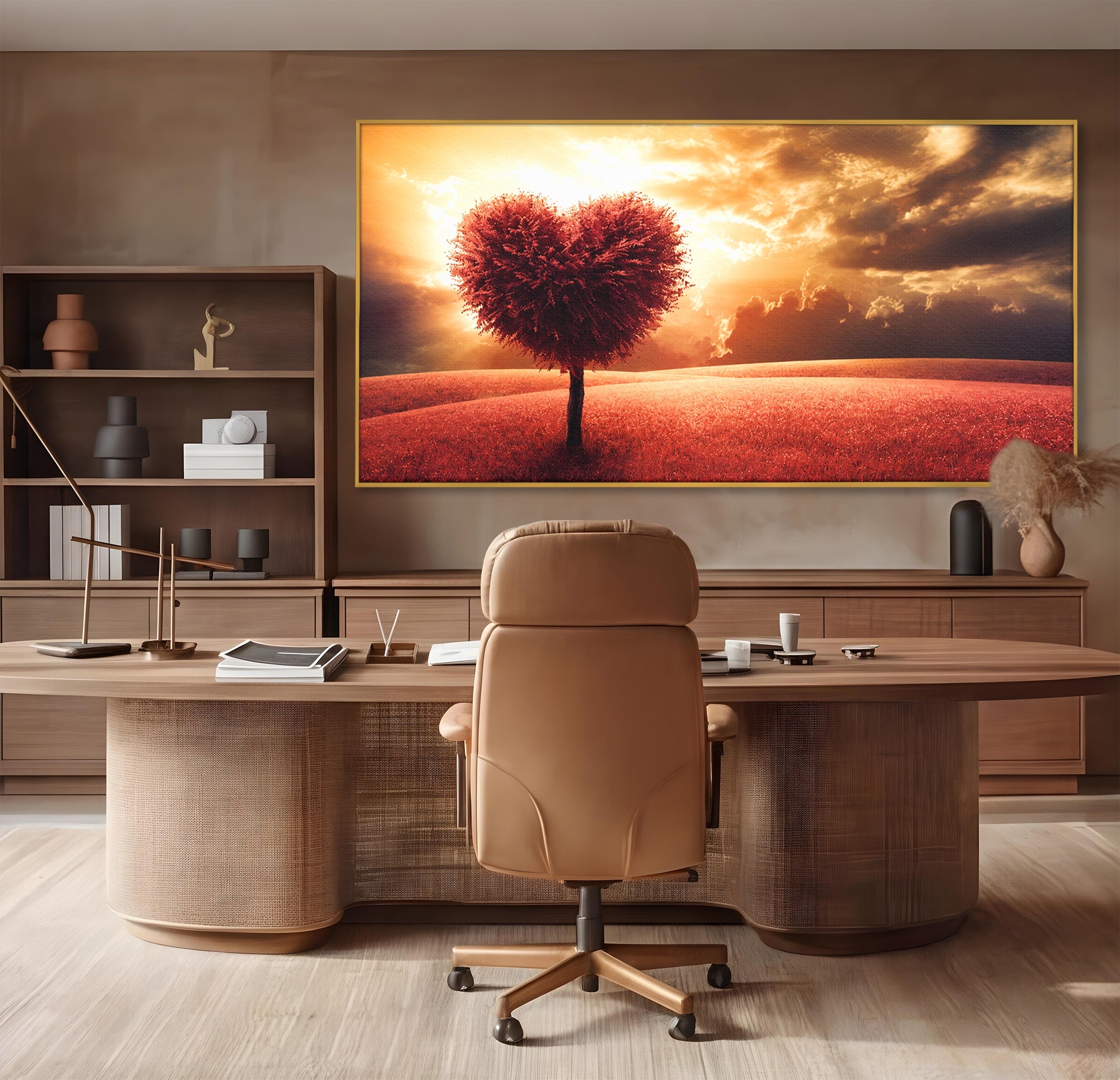 Tablou Canvas Premium LuxCanva® A1766, Copac In Forma De Inima, Copac, Inima, Apus, Natura, Living, Dormitor, Culori Vibrante
