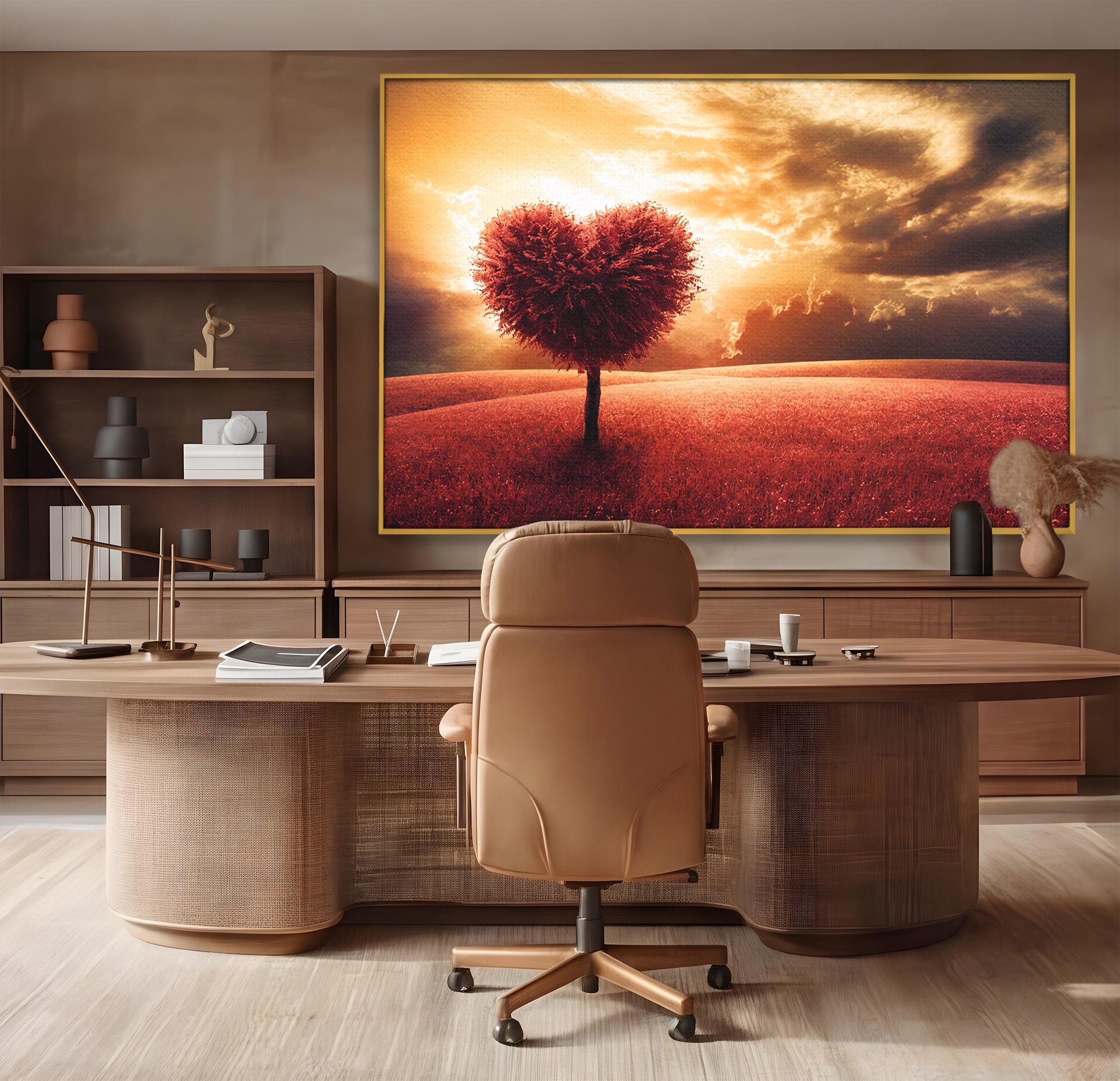 Tablou Canvas Premium LuxCanva® A1766, Copac In Forma De Inima, Copac, Inima, Apus, Natura, Living, Dormitor, Culori Vibrante