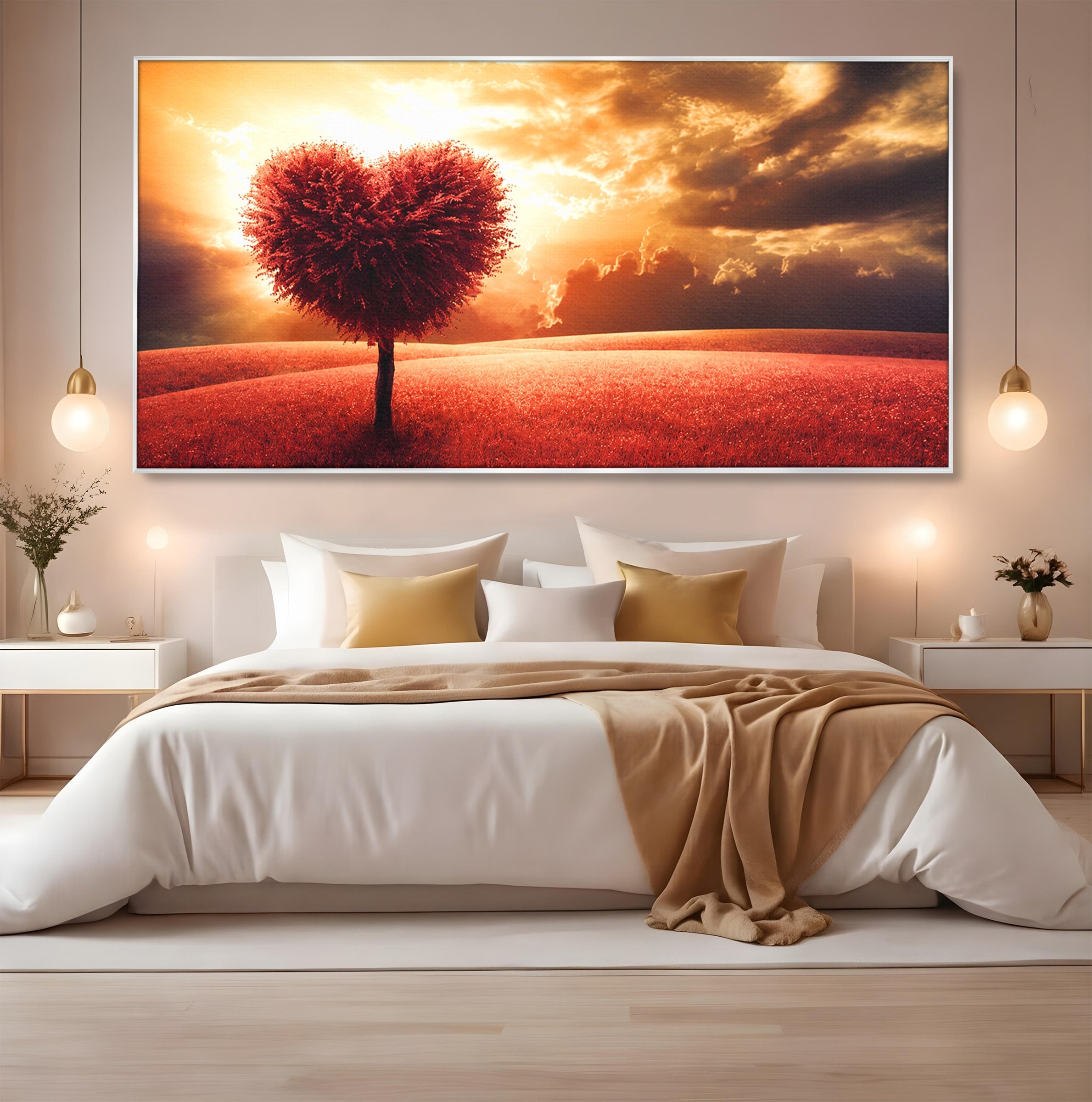 Tablou Canvas Premium LuxCanva® A1766, Copac In Forma De Inima, Copac, Inima, Apus, Natura, Living, Dormitor, Culori Vibrante