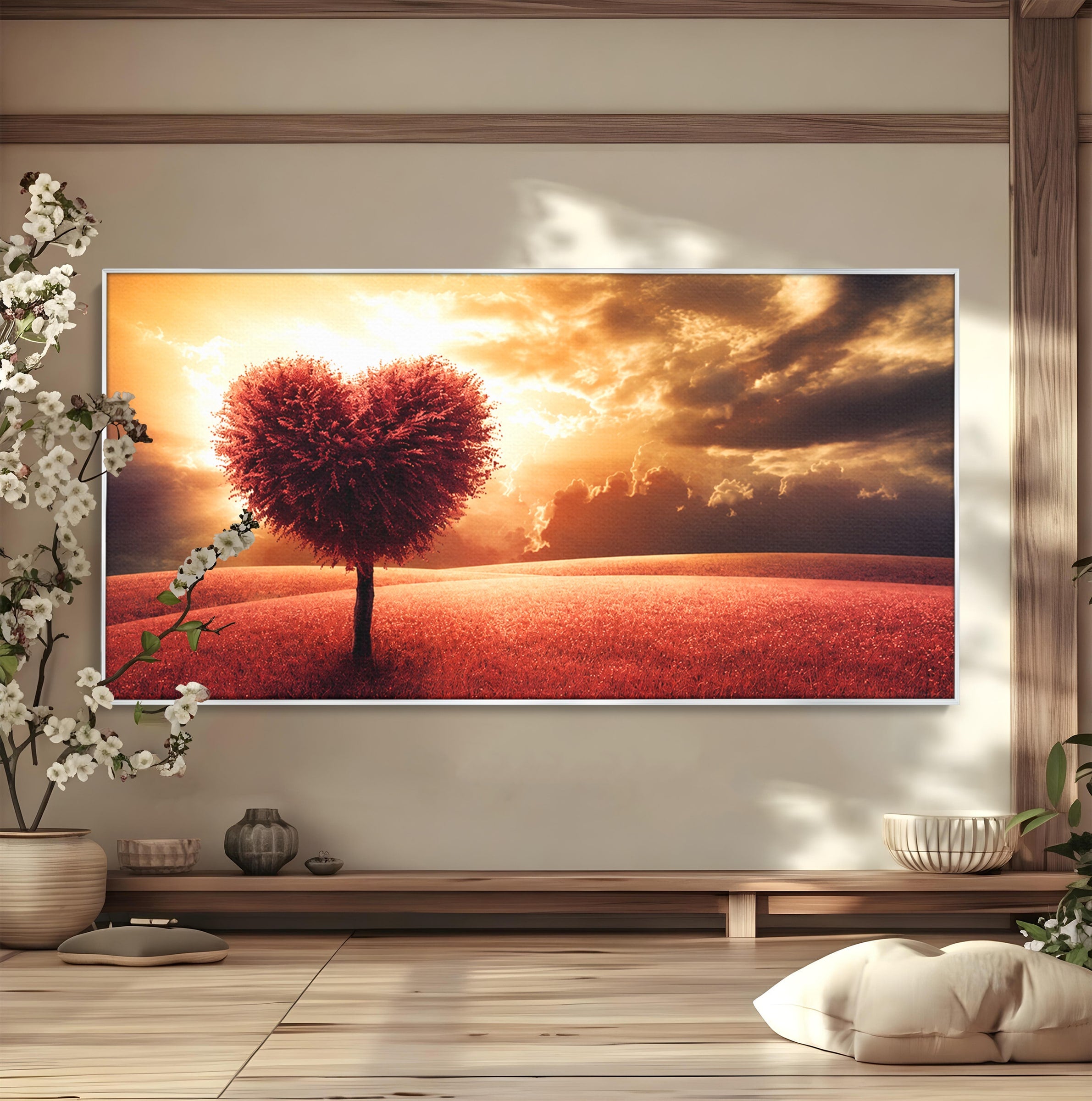 Tablou Canvas Premium LuxCanva® A1766, Copac In Forma De Inima, Copac, Inima, Apus, Natura, Living, Dormitor, Culori Vibrante