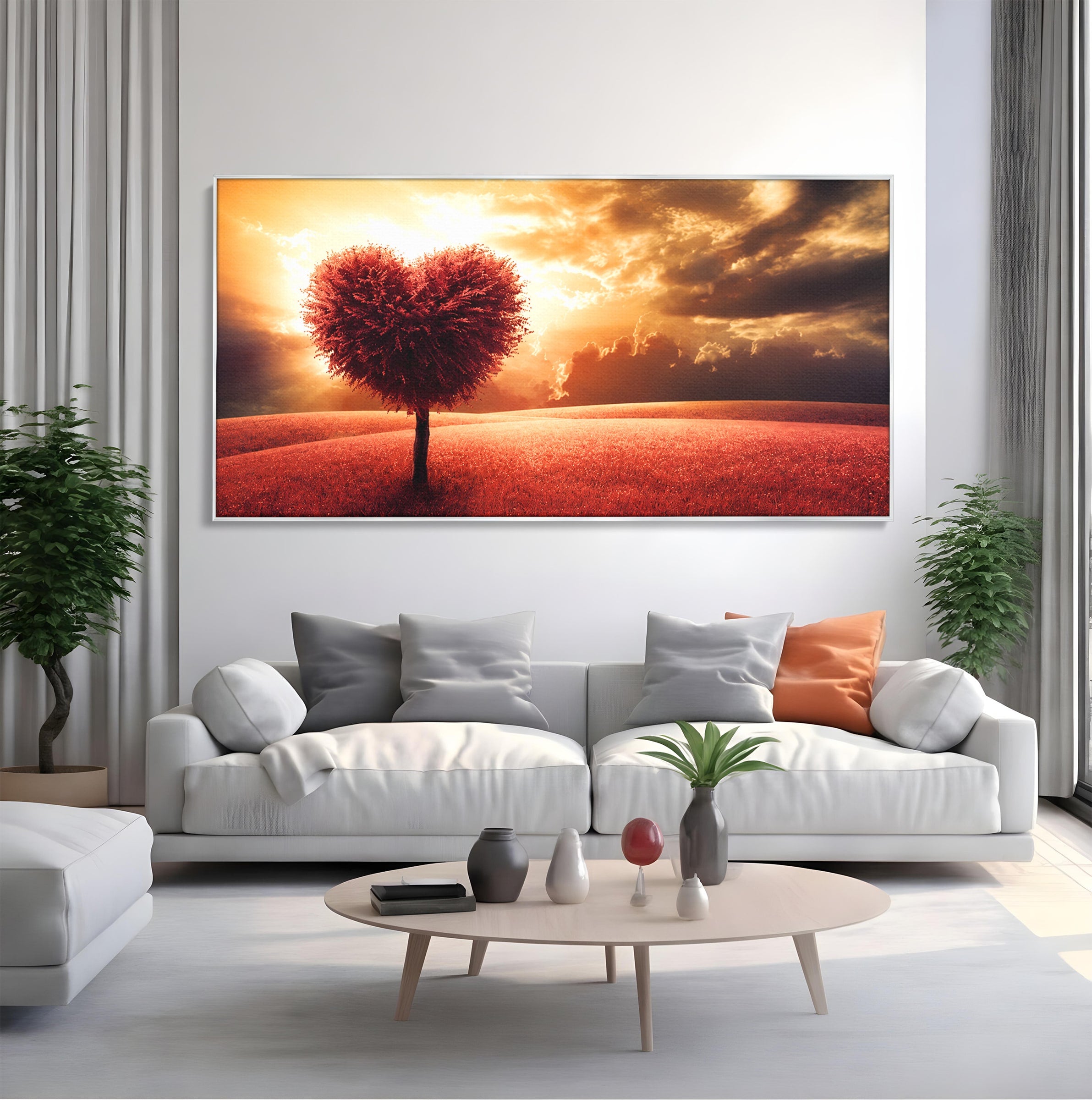 Tablou Canvas Premium LuxCanva® A1766, Copac In Forma De Inima, Copac, Inima, Apus, Natura, Living, Dormitor, Culori Vibrante