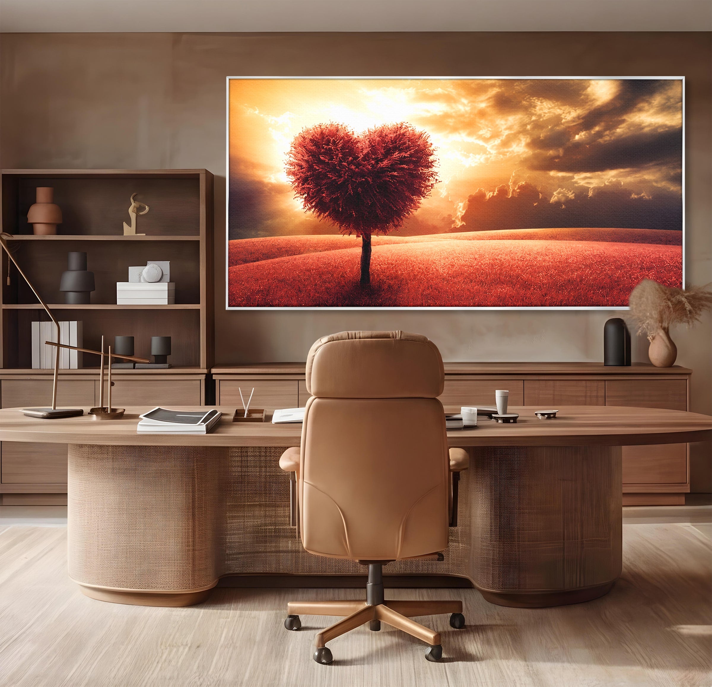 Tablou Canvas Premium LuxCanva® A1766, Copac In Forma De Inima, Copac, Inima, Apus, Natura, Living, Dormitor, Culori Vibrante