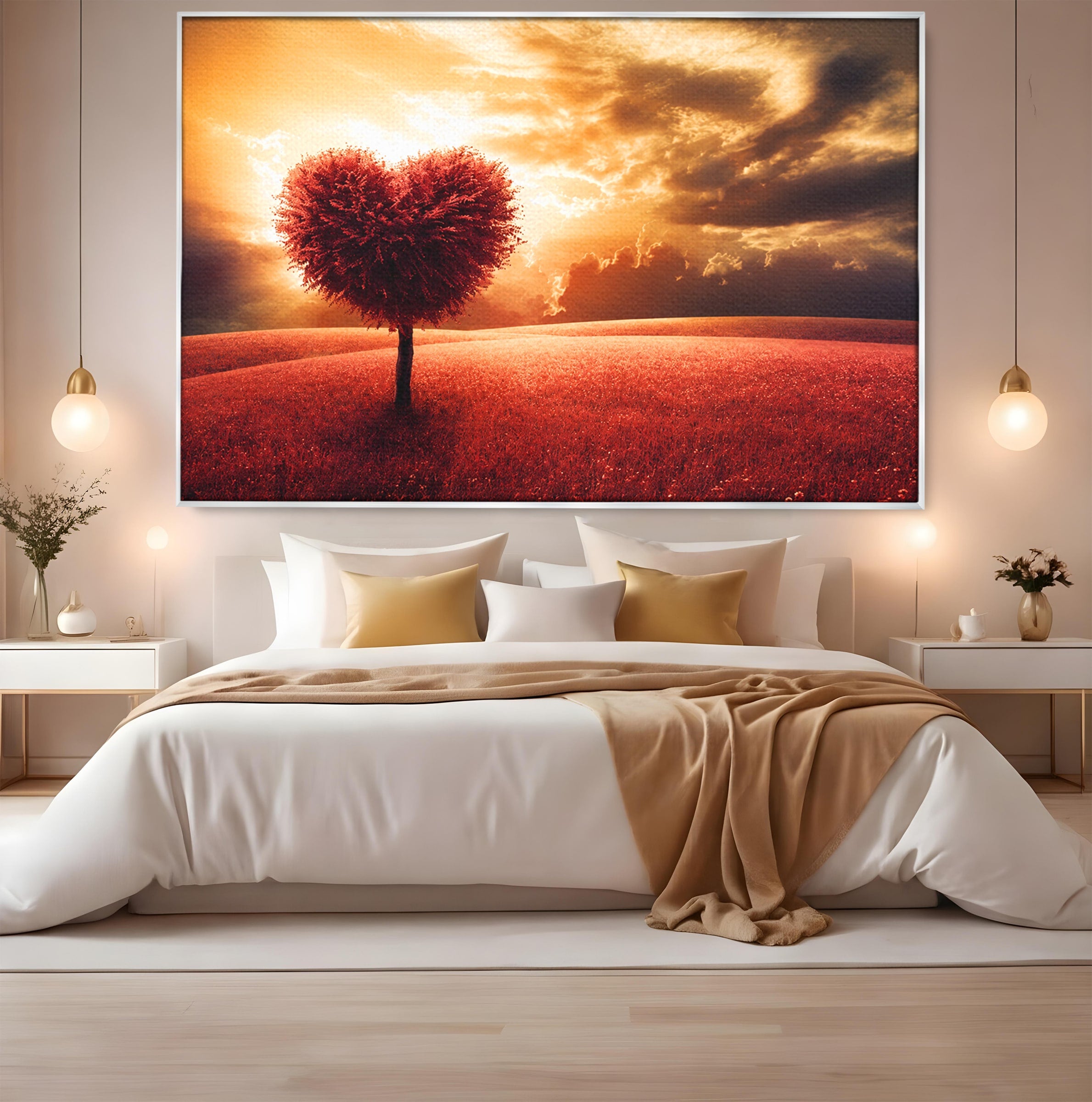 Tablou Canvas Premium LuxCanva® A1766, Copac In Forma De Inima, Copac, Inima, Apus, Natura, Living, Dormitor, Culori Vibrante