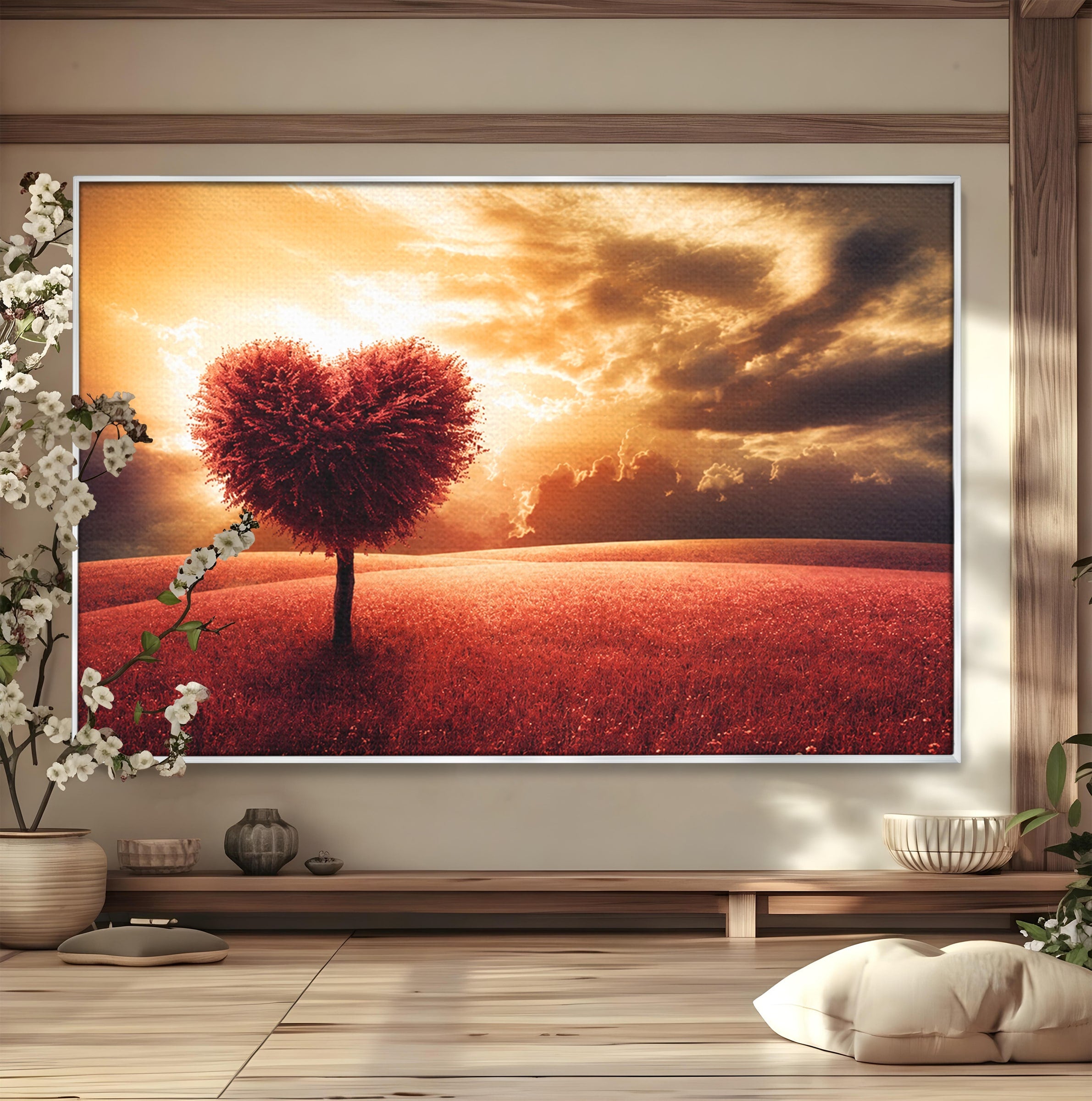 Tablou Canvas Premium LuxCanva® A1766, Copac In Forma De Inima, Copac, Inima, Apus, Natura, Living, Dormitor, Culori Vibrante
