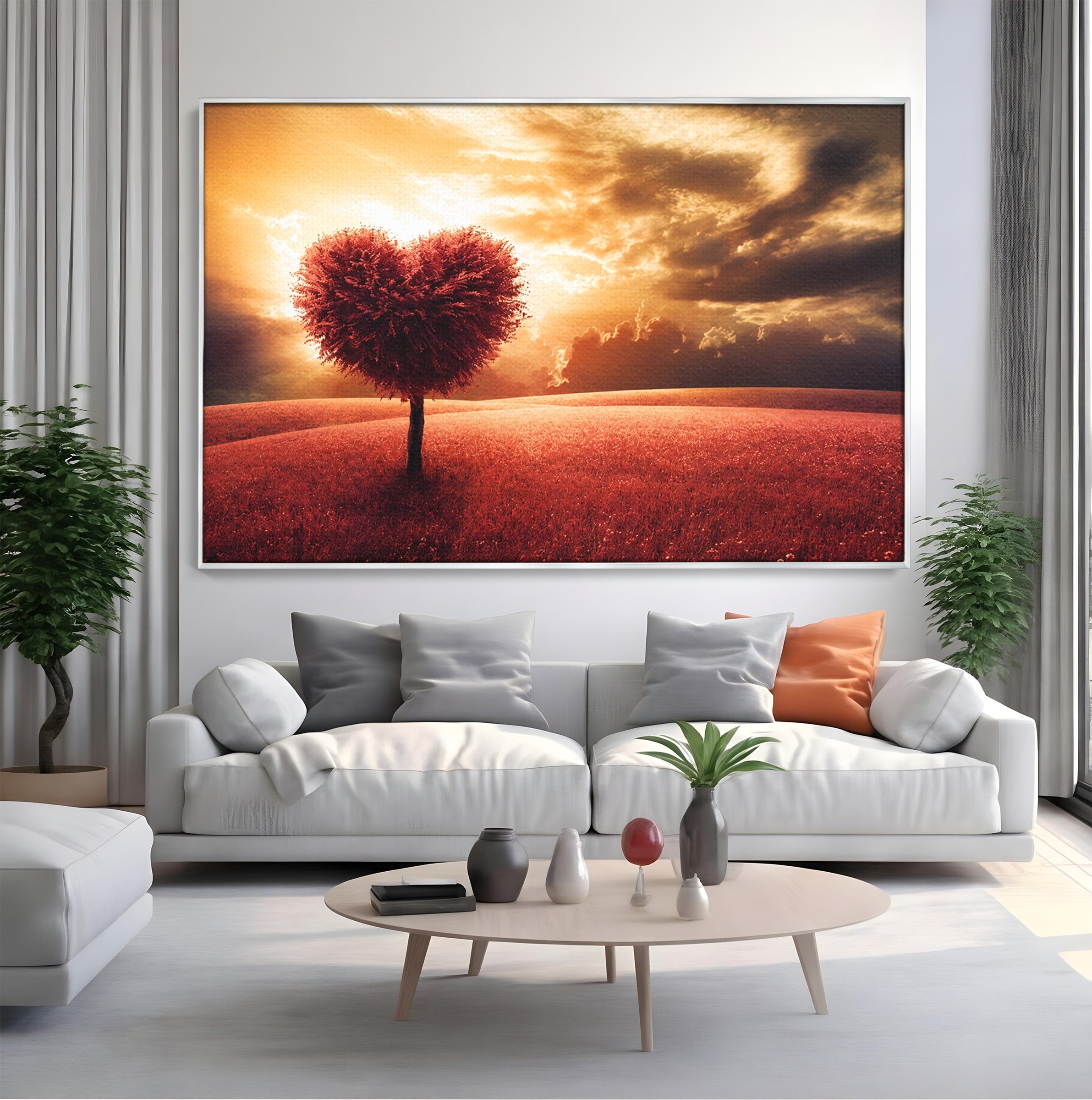 Tablou Canvas Premium LuxCanva® A1766, Copac In Forma De Inima, Copac, Inima, Apus, Natura, Living, Dormitor, Culori Vibrante