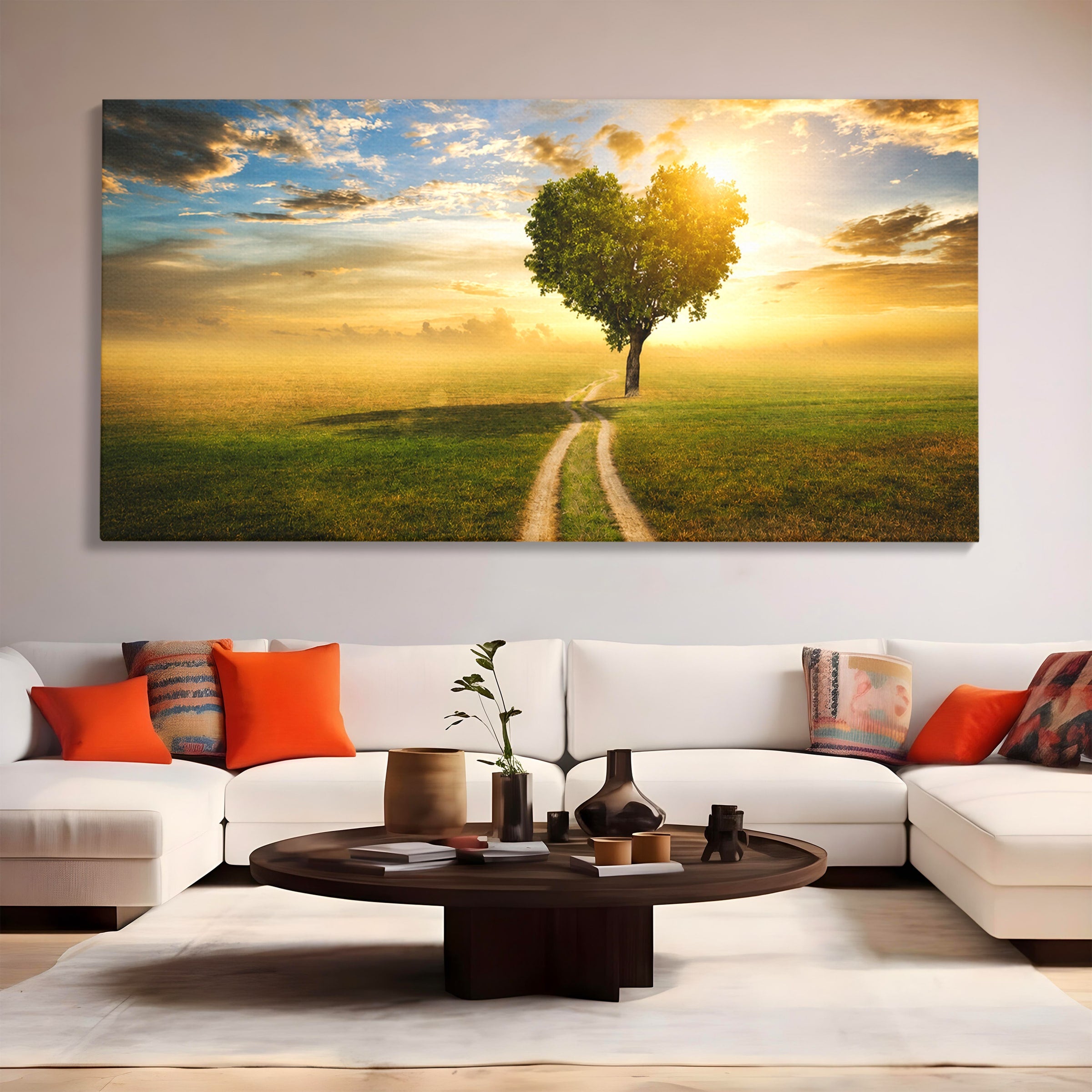 Tablou Canvas Premium LuxCanva® A1767, Drumul Spre Inima Naturii, Copac, Peisaj, Apus, Natura, Living, Culori Vibrante
