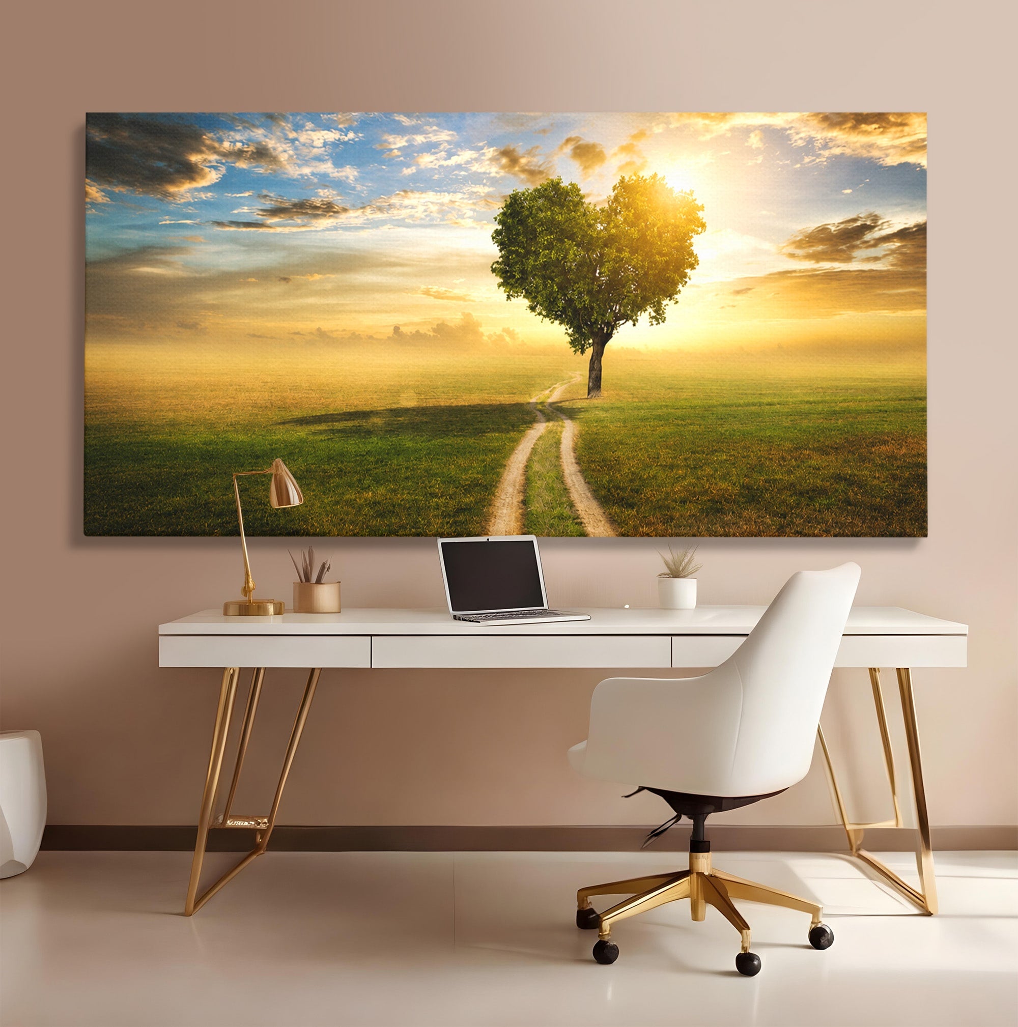 Tablou Canvas Premium LuxCanva® A1767, Drumul Spre Inima Naturii, Copac, Peisaj, Apus, Natura, Living, Culori Vibrante