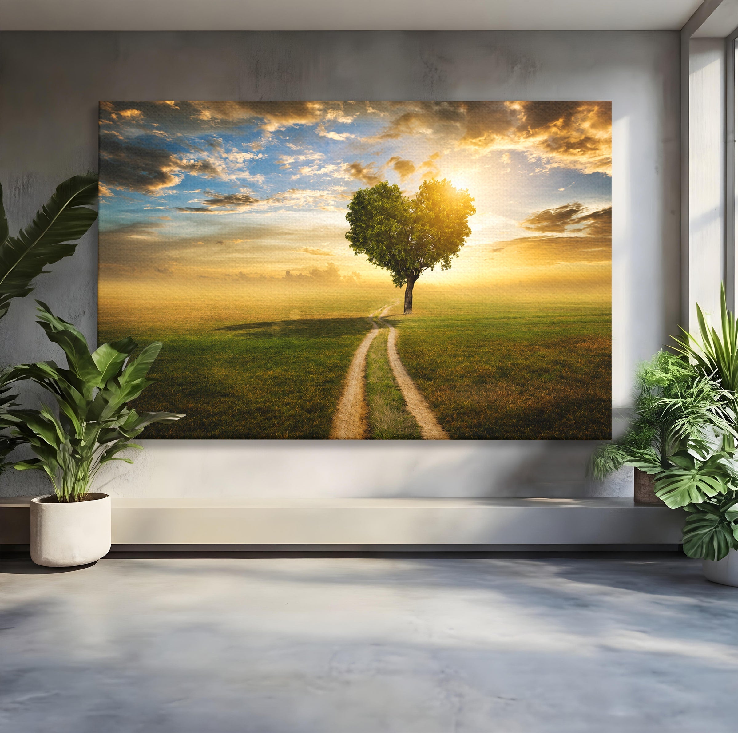 Tablou Canvas Premium LuxCanva® A1767, Drumul Spre Inima Naturii, Copac, Peisaj, Apus, Natura, Living, Culori Vibrante