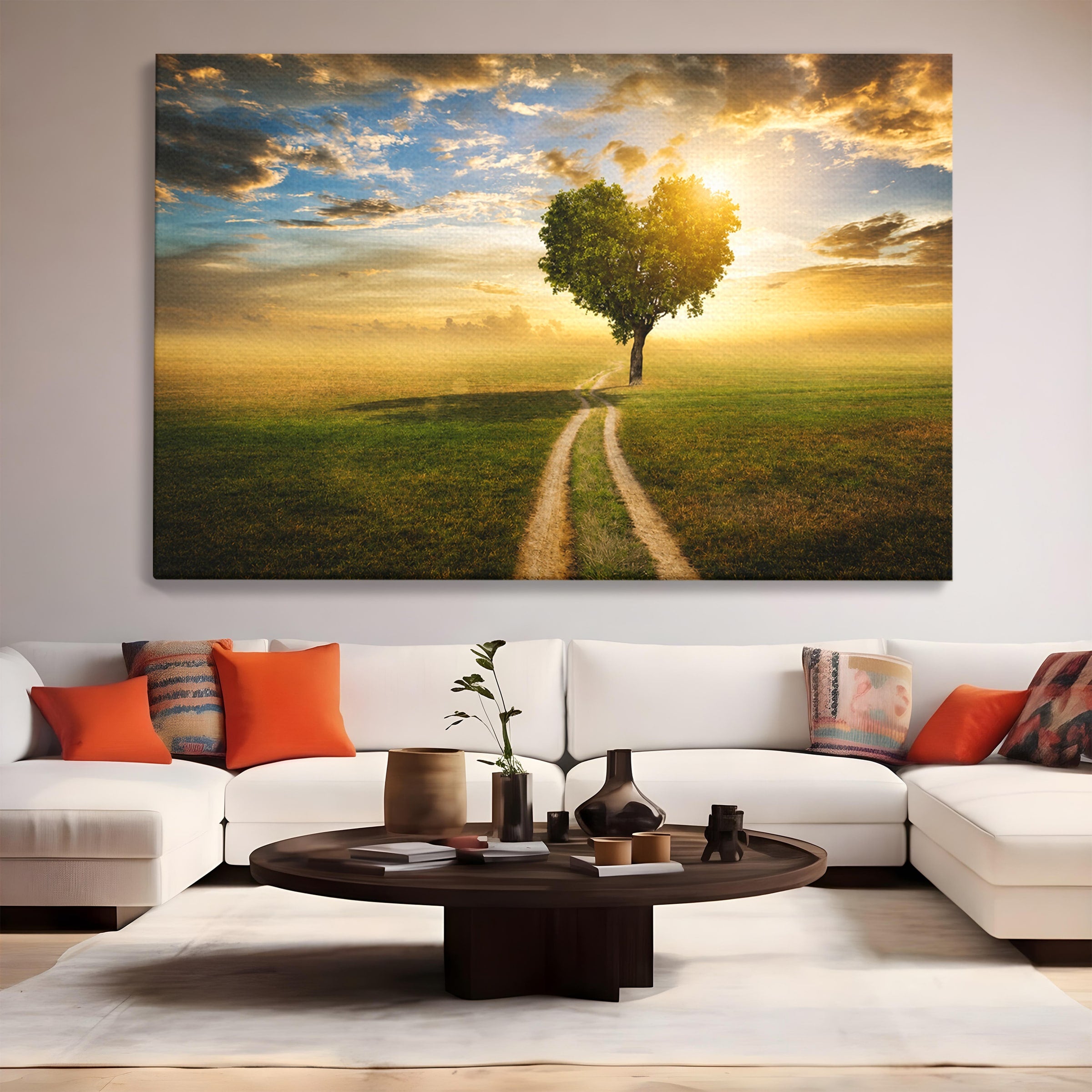 Tablou Canvas Premium LuxCanva® A1767, Drumul Spre Inima Naturii, Copac, Peisaj, Apus, Natura, Living, Culori Vibrante