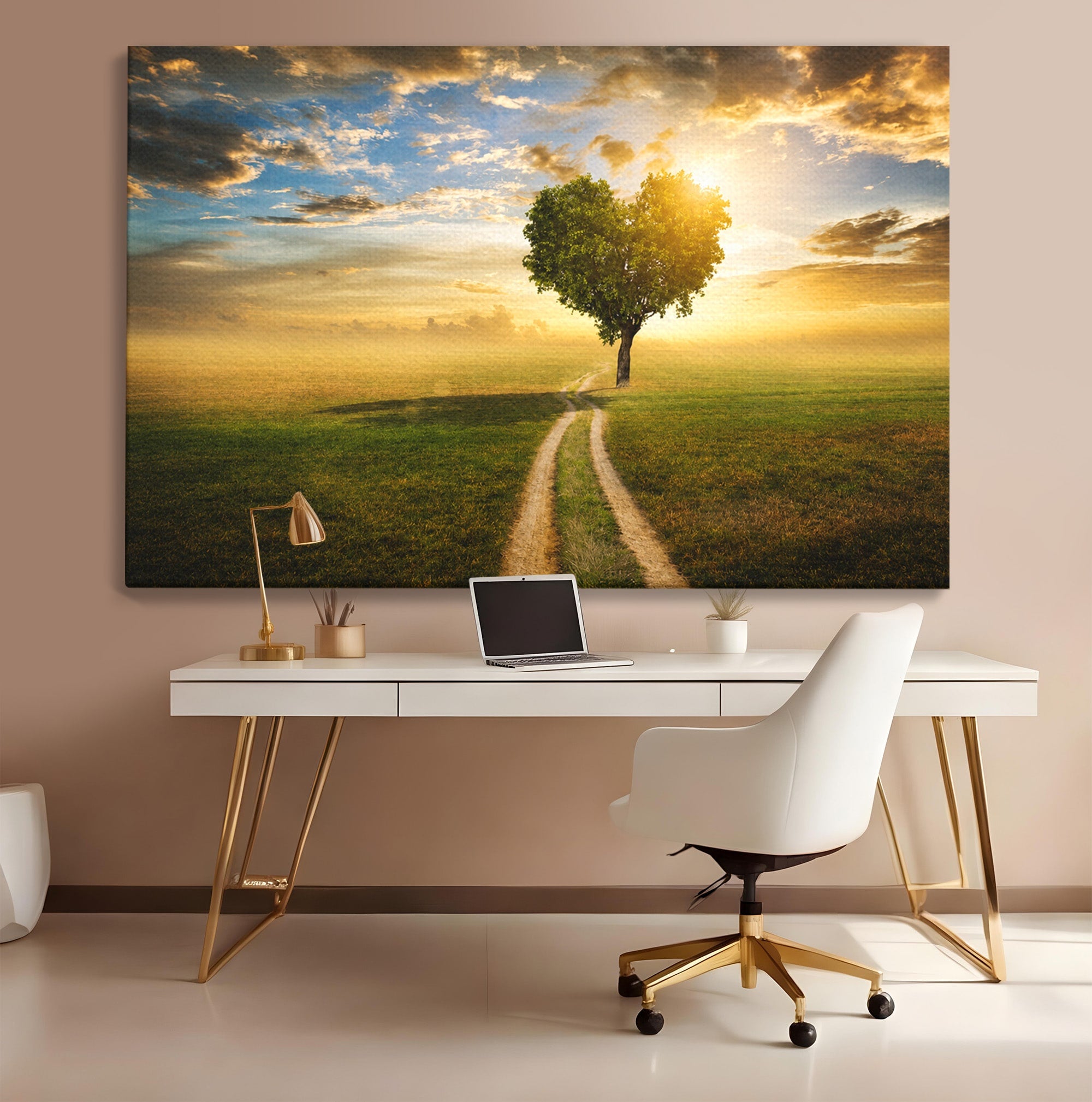 Tablou Canvas Premium LuxCanva® A1767, Drumul Spre Inima Naturii, Copac, Peisaj, Apus, Natura, Living, Culori Vibrante