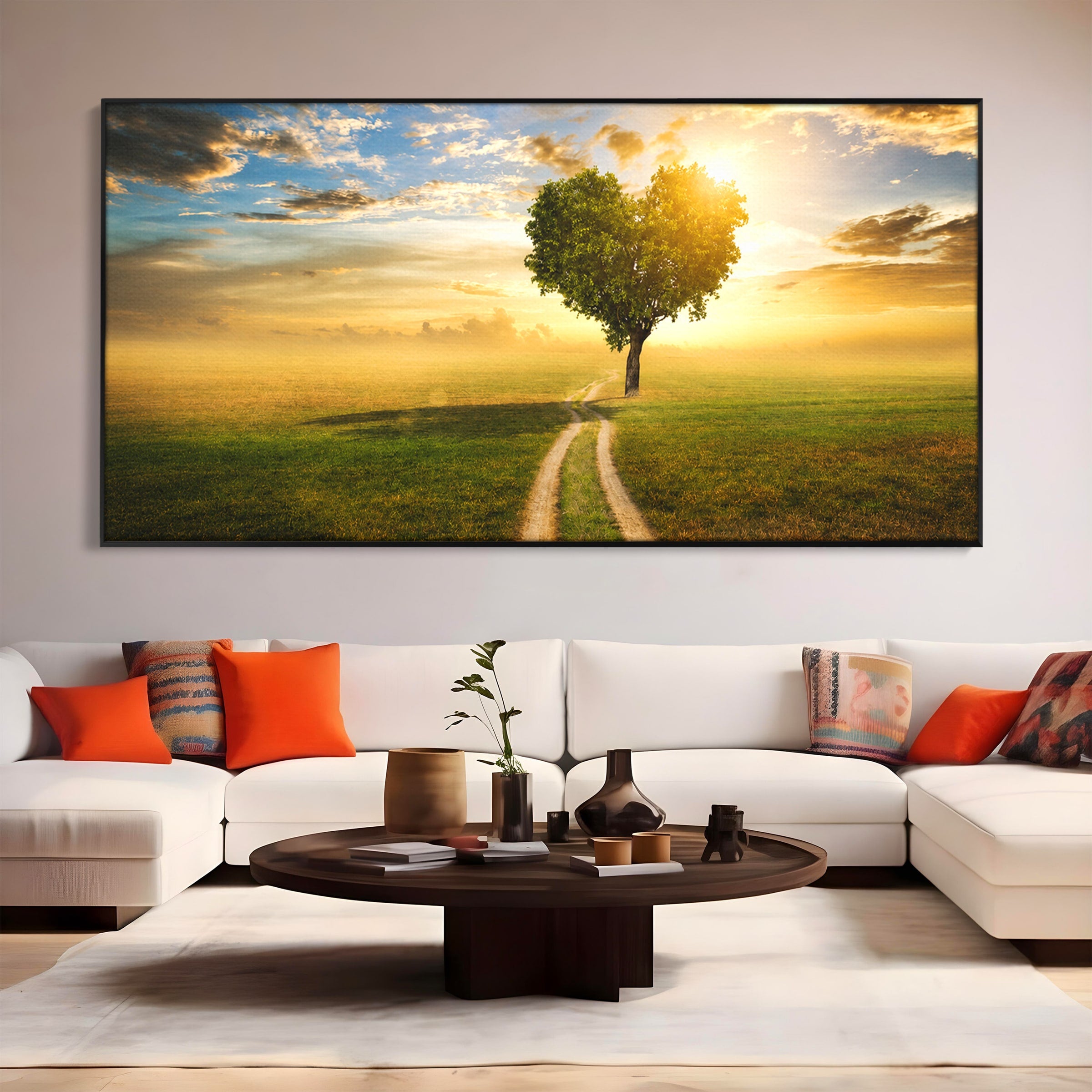Tablou Canvas Premium LuxCanva® A1767, Drumul Spre Inima Naturii, Copac, Peisaj, Apus, Natura, Living, Culori Vibrante