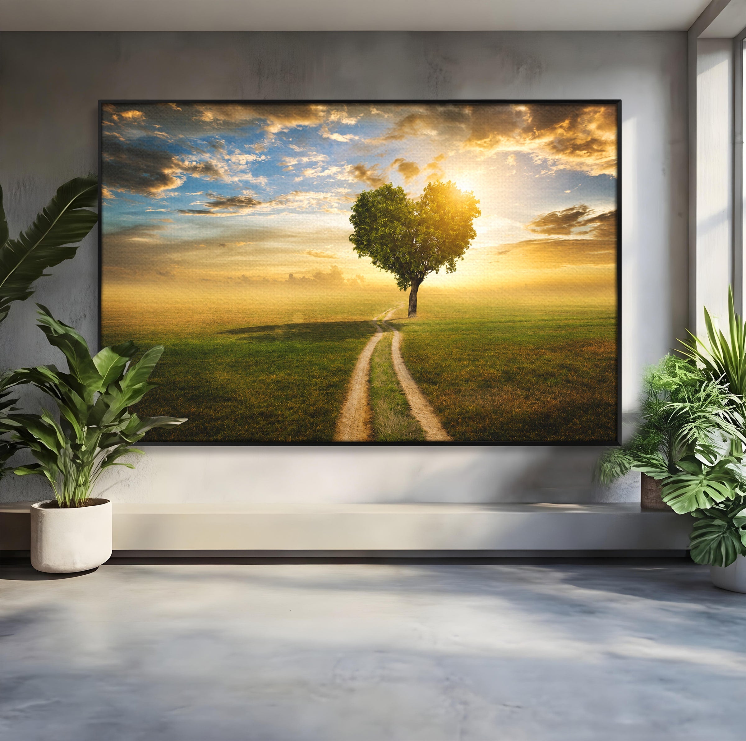 Tablou Canvas Premium LuxCanva® A1767, Drumul Spre Inima Naturii, Copac, Peisaj, Apus, Natura, Living, Culori Vibrante