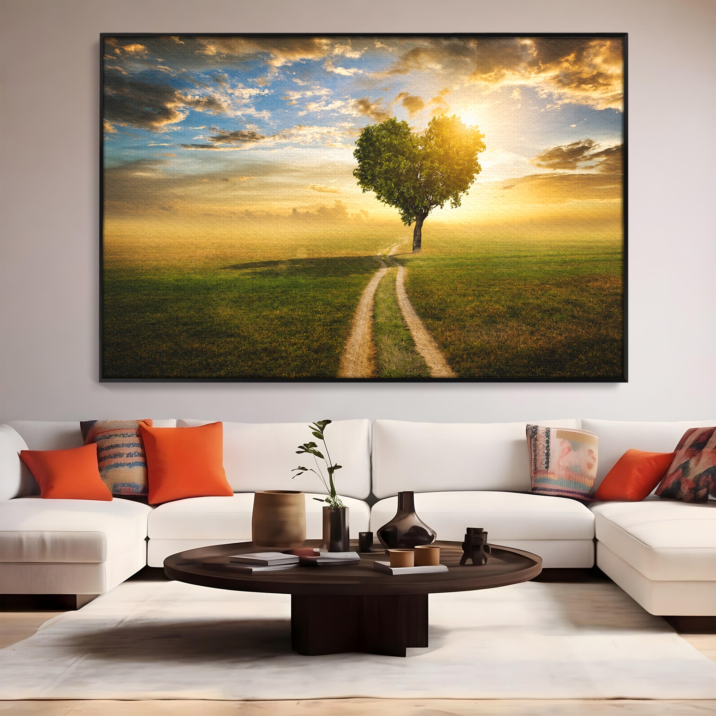 Tablou Canvas Premium LuxCanva® A1767, Drumul Spre Inima Naturii, Copac, Peisaj, Apus, Natura, Living, Culori Vibrante