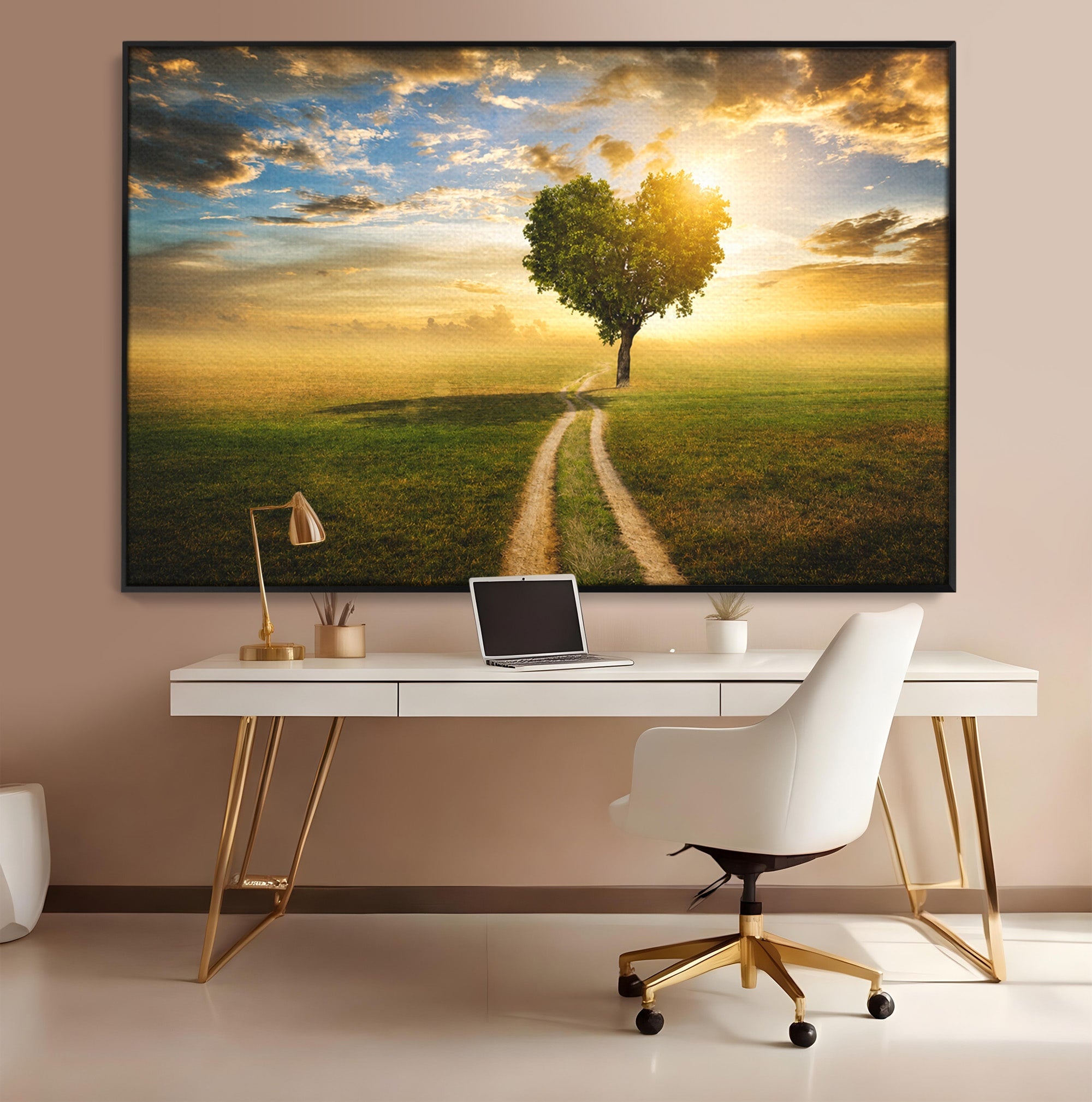 Tablou Canvas Premium LuxCanva® A1767, Drumul Spre Inima Naturii, Copac, Peisaj, Apus, Natura, Living, Culori Vibrante