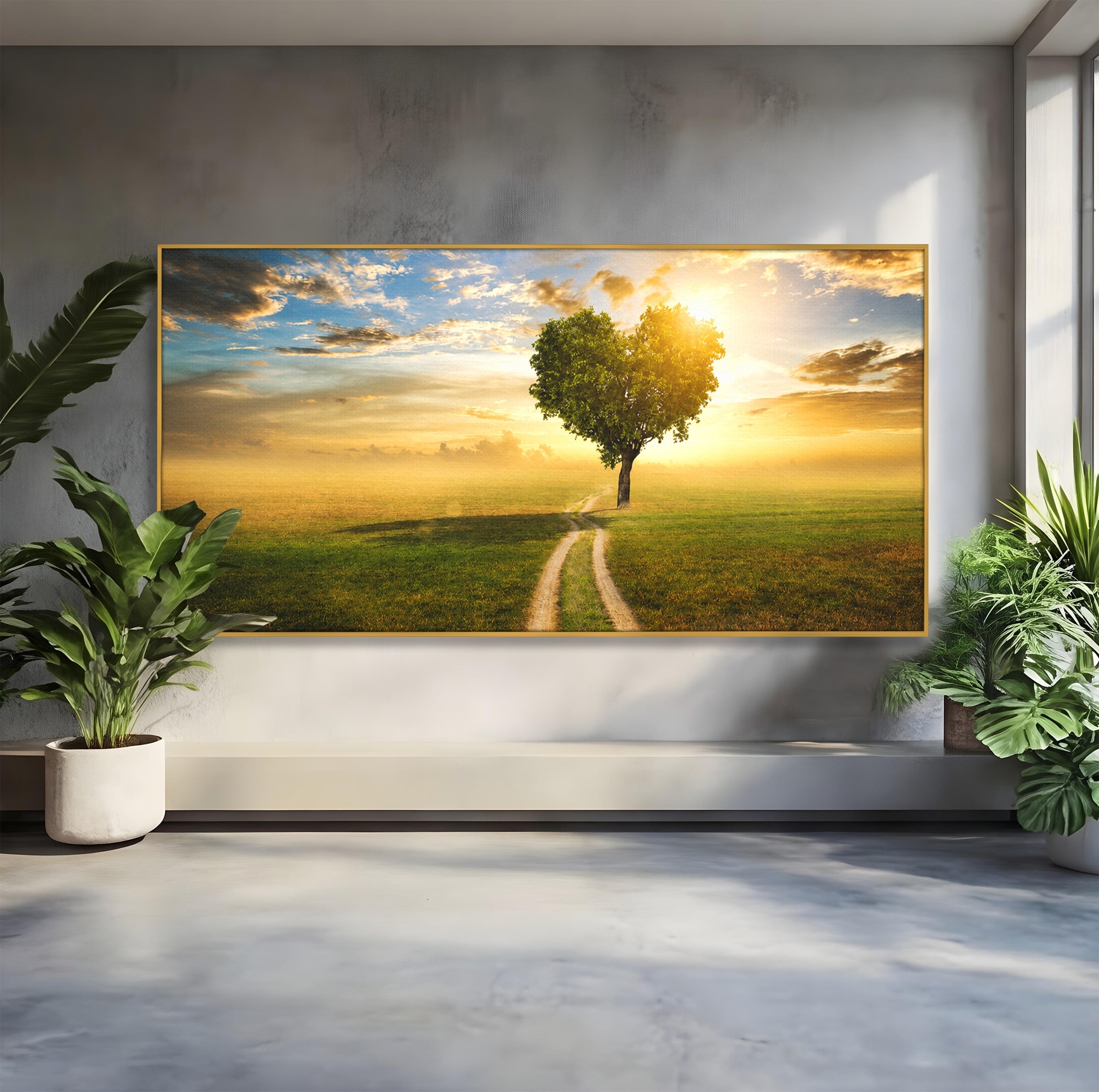 Tablou Canvas Premium LuxCanva® A1767, Drumul Spre Inima Naturii, Copac, Peisaj, Apus, Natura, Living, Culori Vibrante