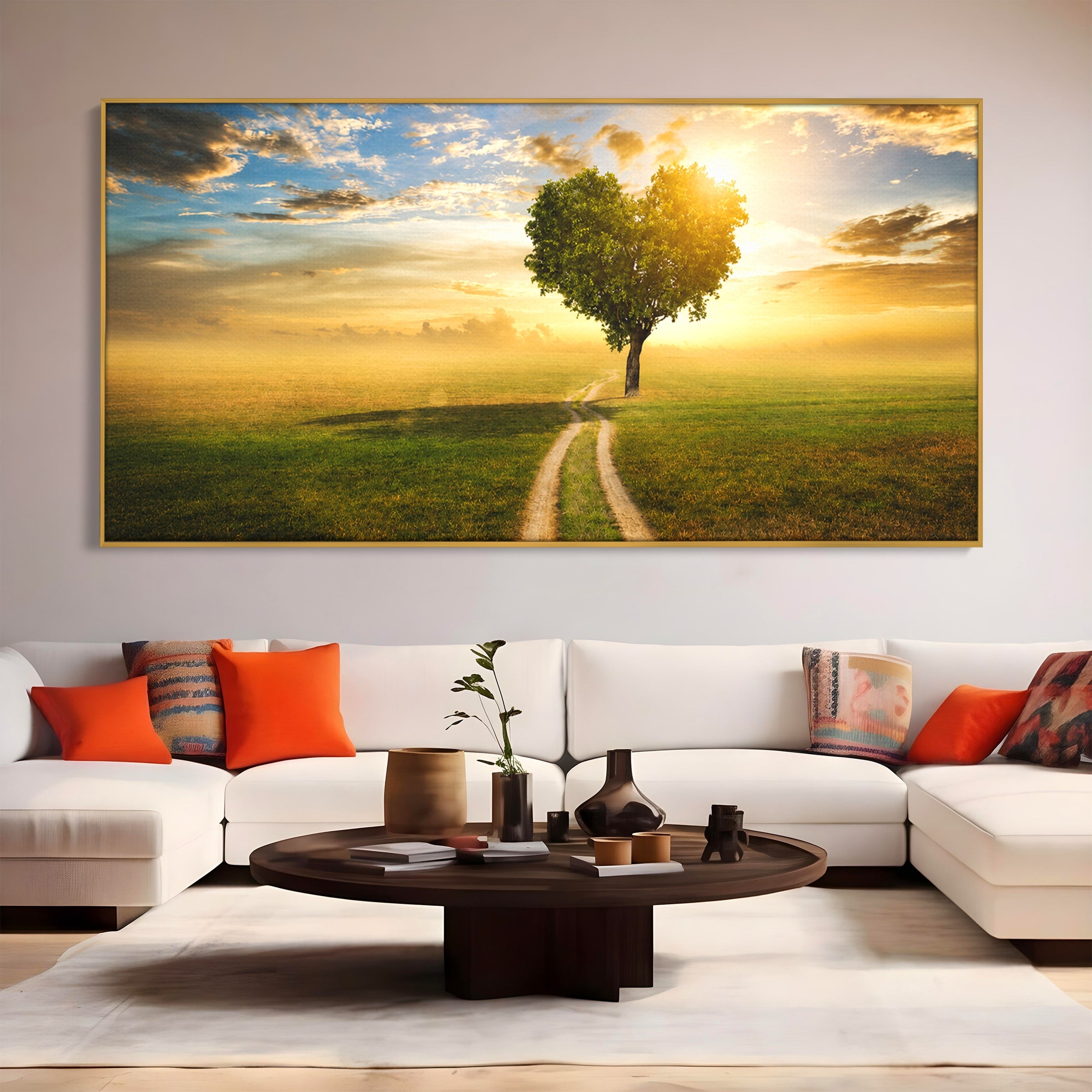 Tablou Canvas Premium LuxCanva® A1767, Drumul Spre Inima Naturii, Copac, Peisaj, Apus, Natura, Living, Culori Vibrante