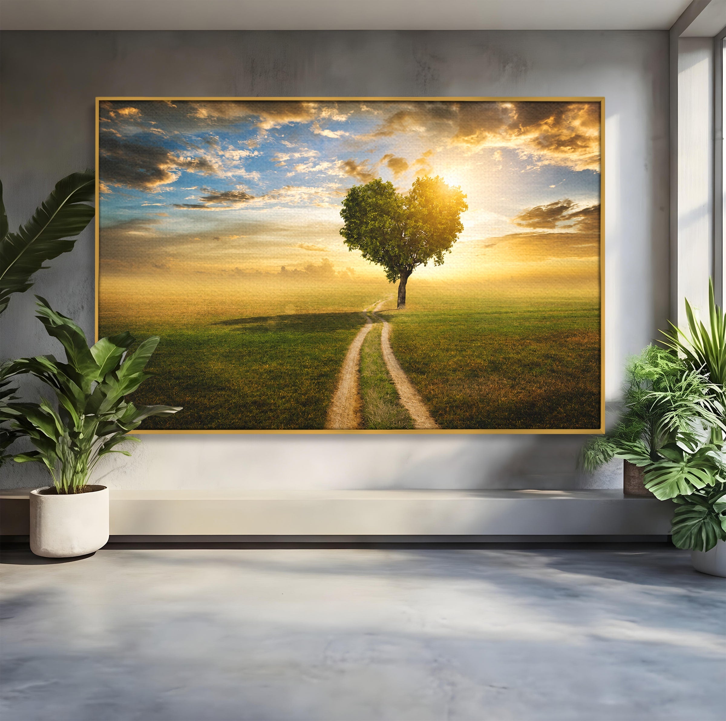 Tablou Canvas Premium LuxCanva® A1767, Drumul Spre Inima Naturii, Copac, Peisaj, Apus, Natura, Living, Culori Vibrante